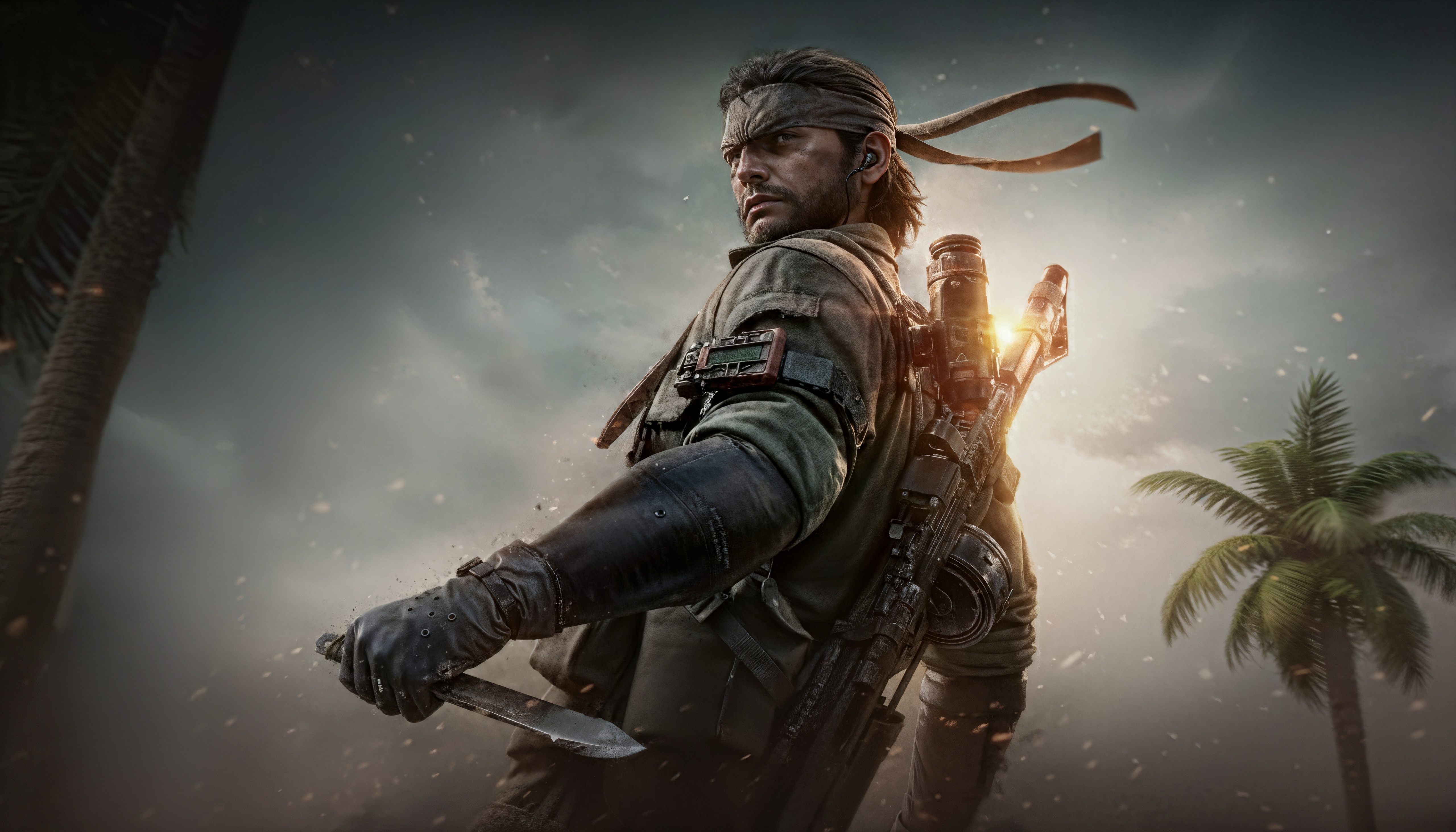 Big Boss with Knife and Gun in Jungle HD Wallpaper