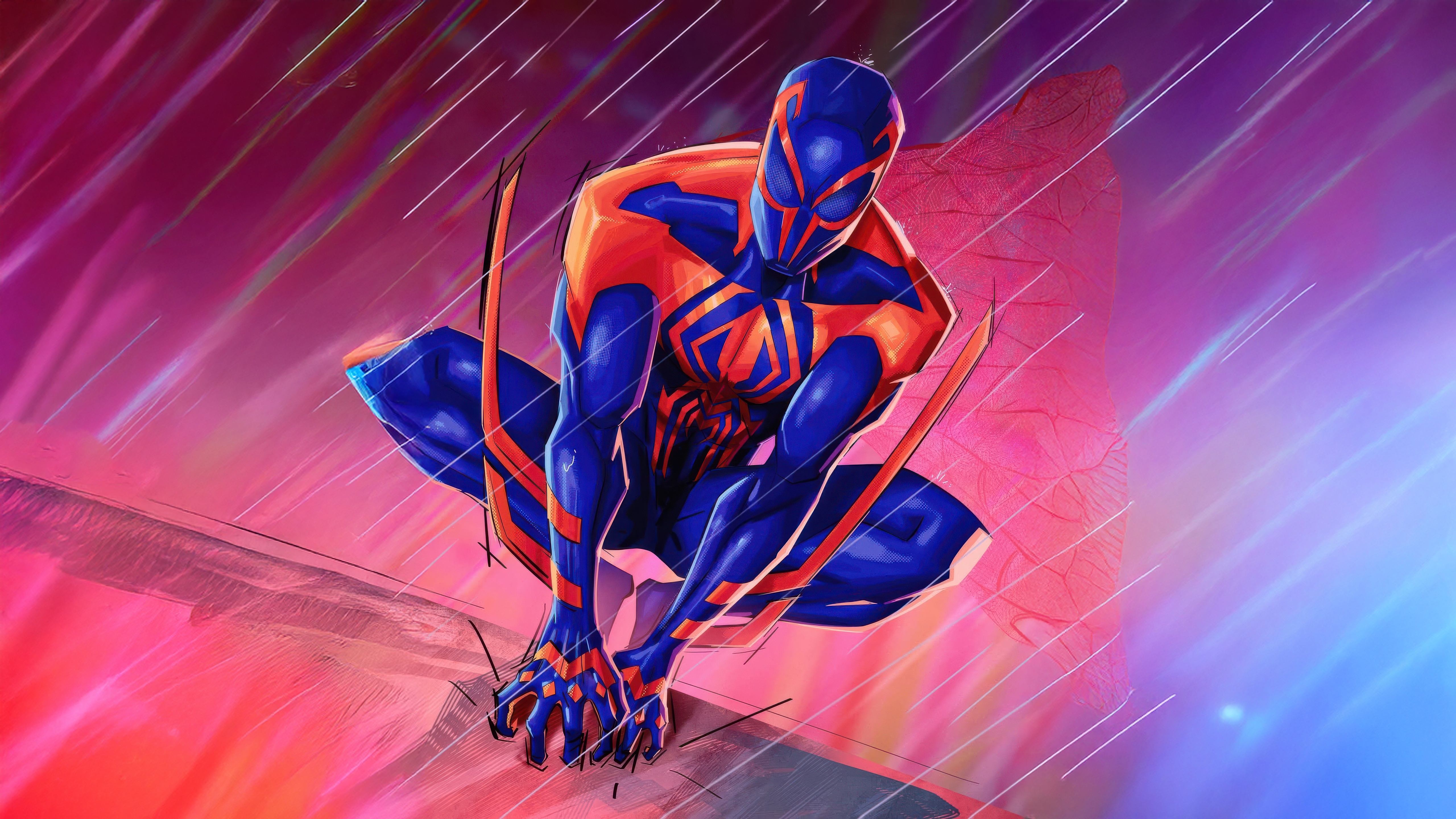 Spider-Man 2099 Crouching on a Ledge HD Wallpaper