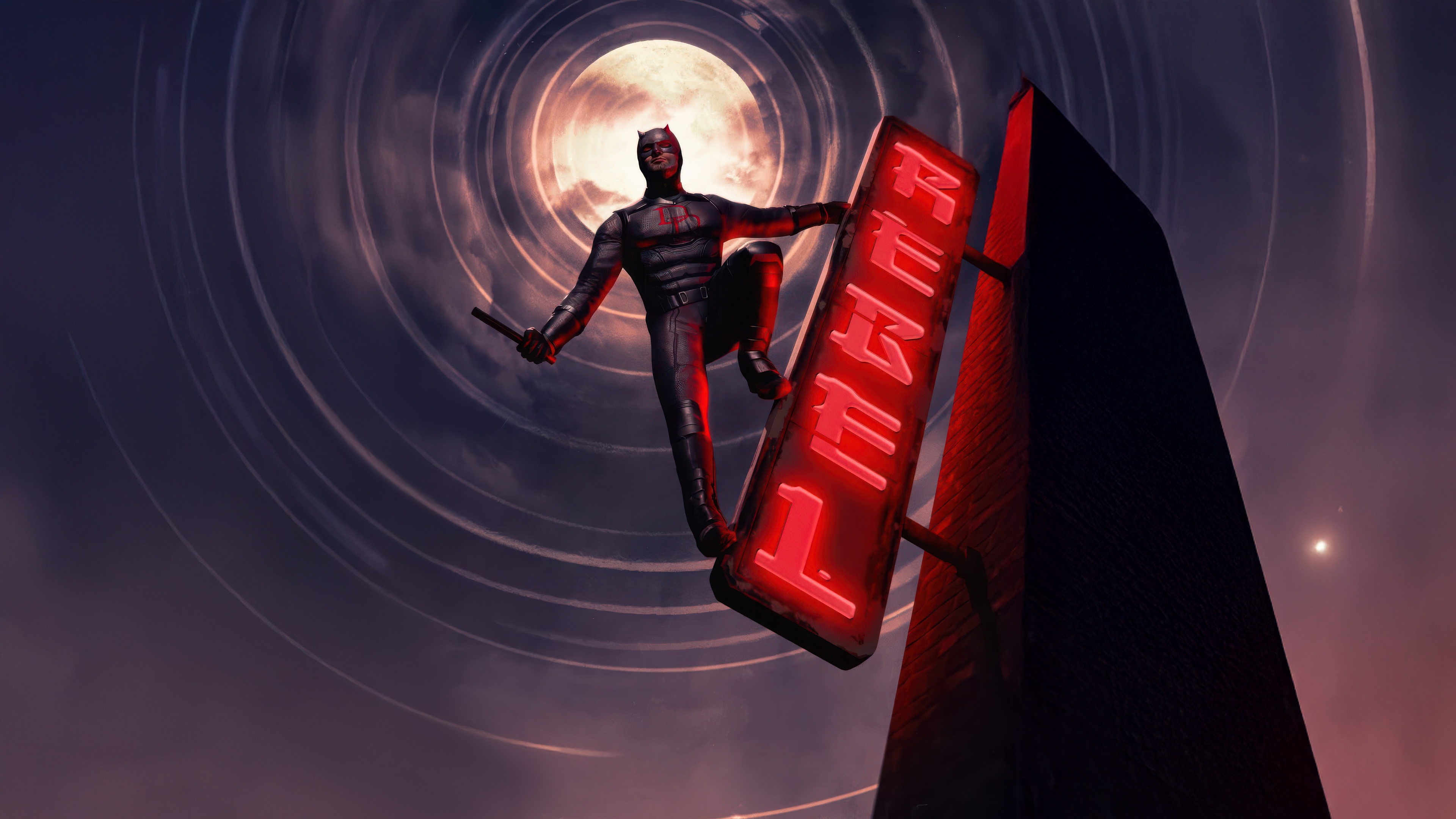 Daredevil on a Neon Sign at Night HD Wallpaper