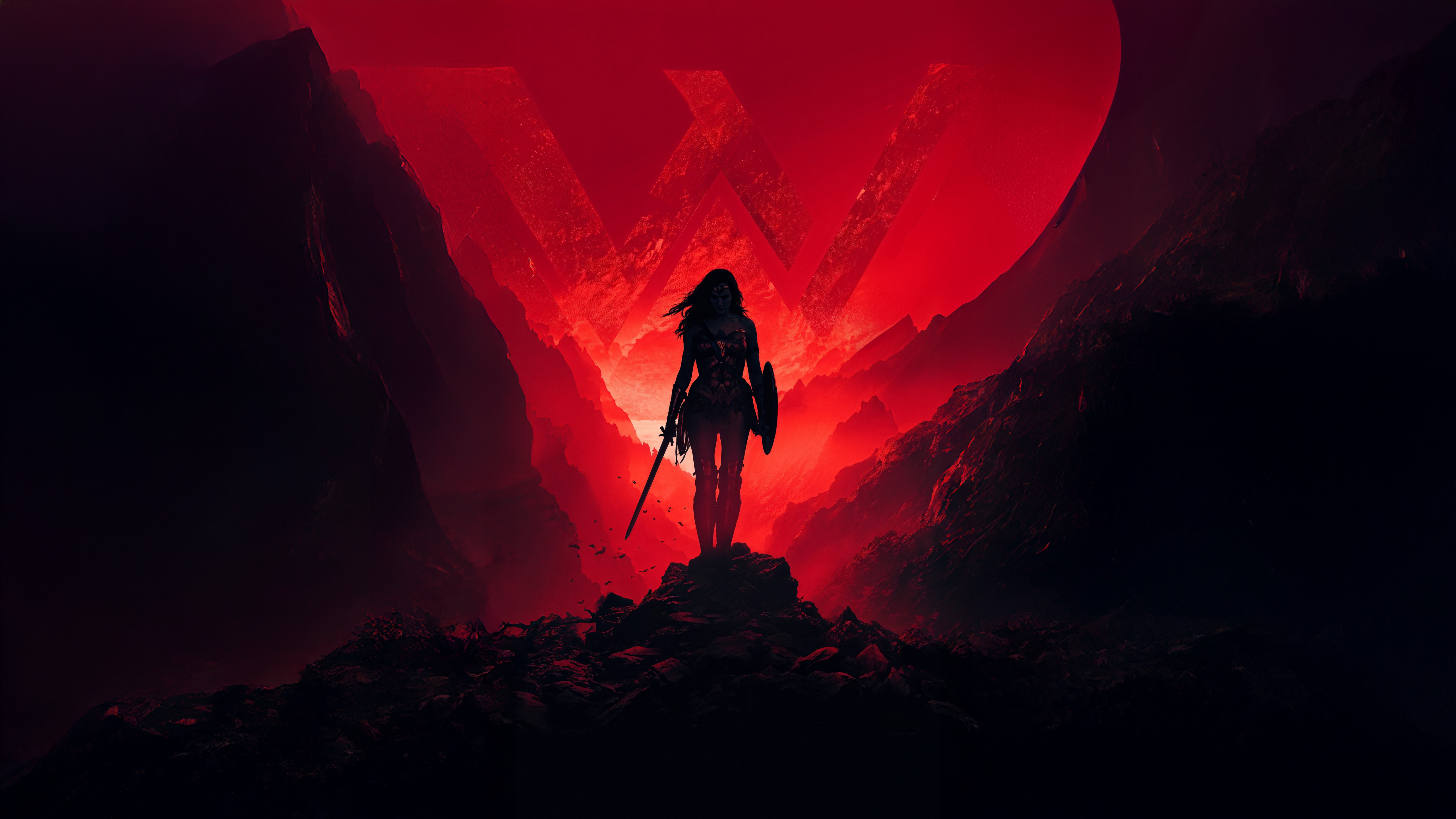 Wonder Woman in a Red Mountainous Landscape HD Wallpaper