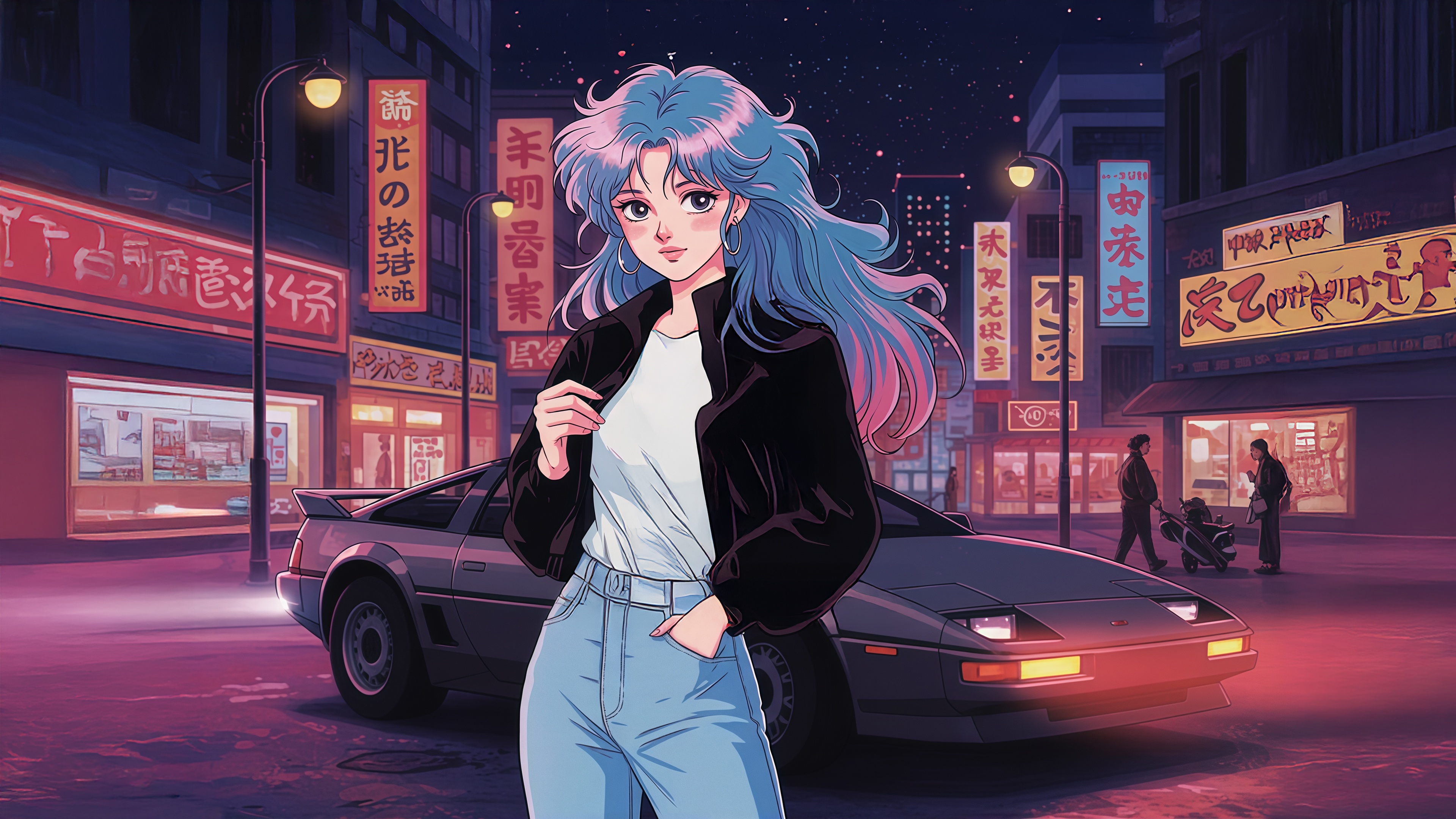 Anime Girl In Cyberpunk City With Car HD Wallpaper