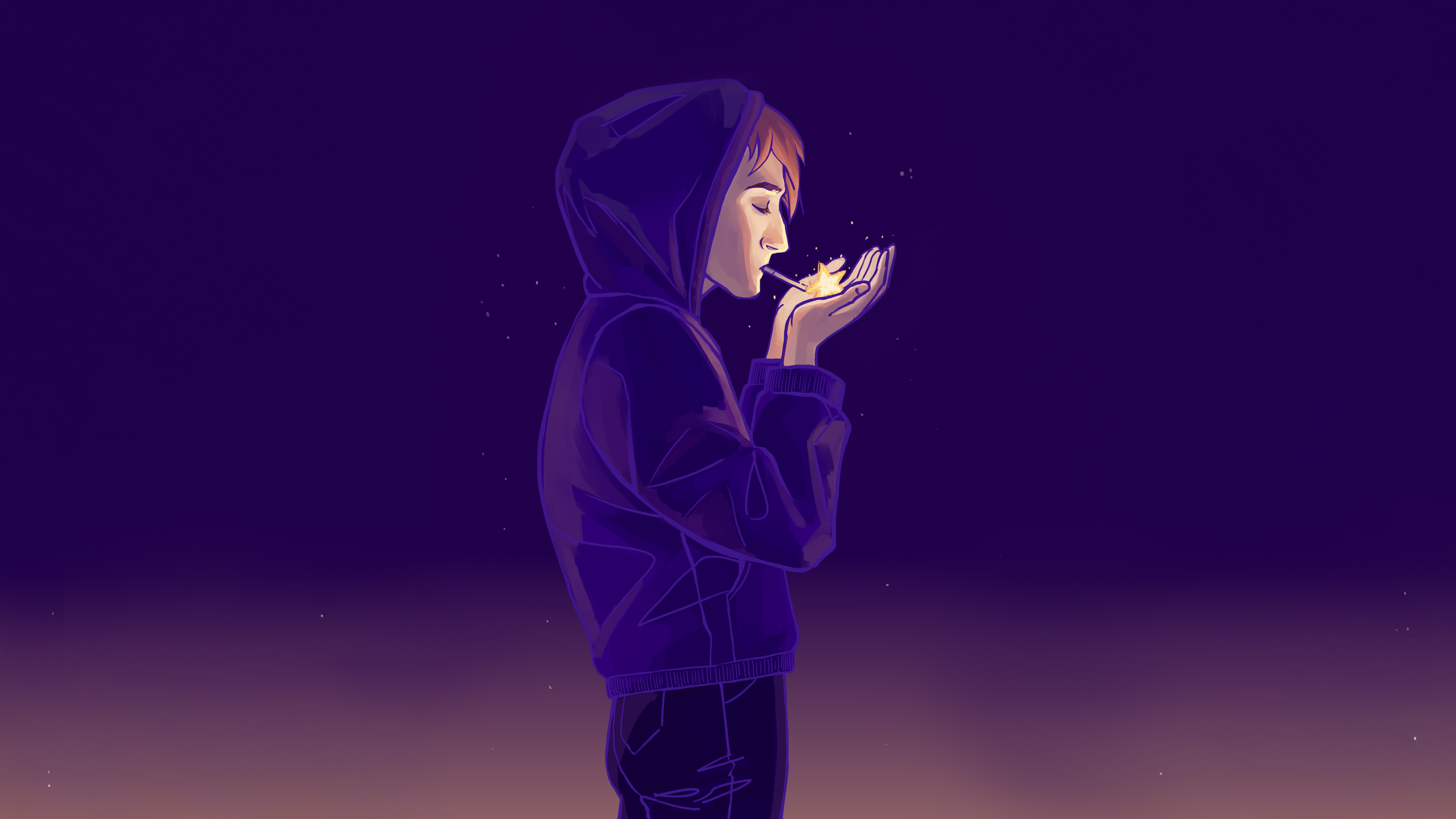 Boy in hoodie lighting a cigarette HD Wallpaper