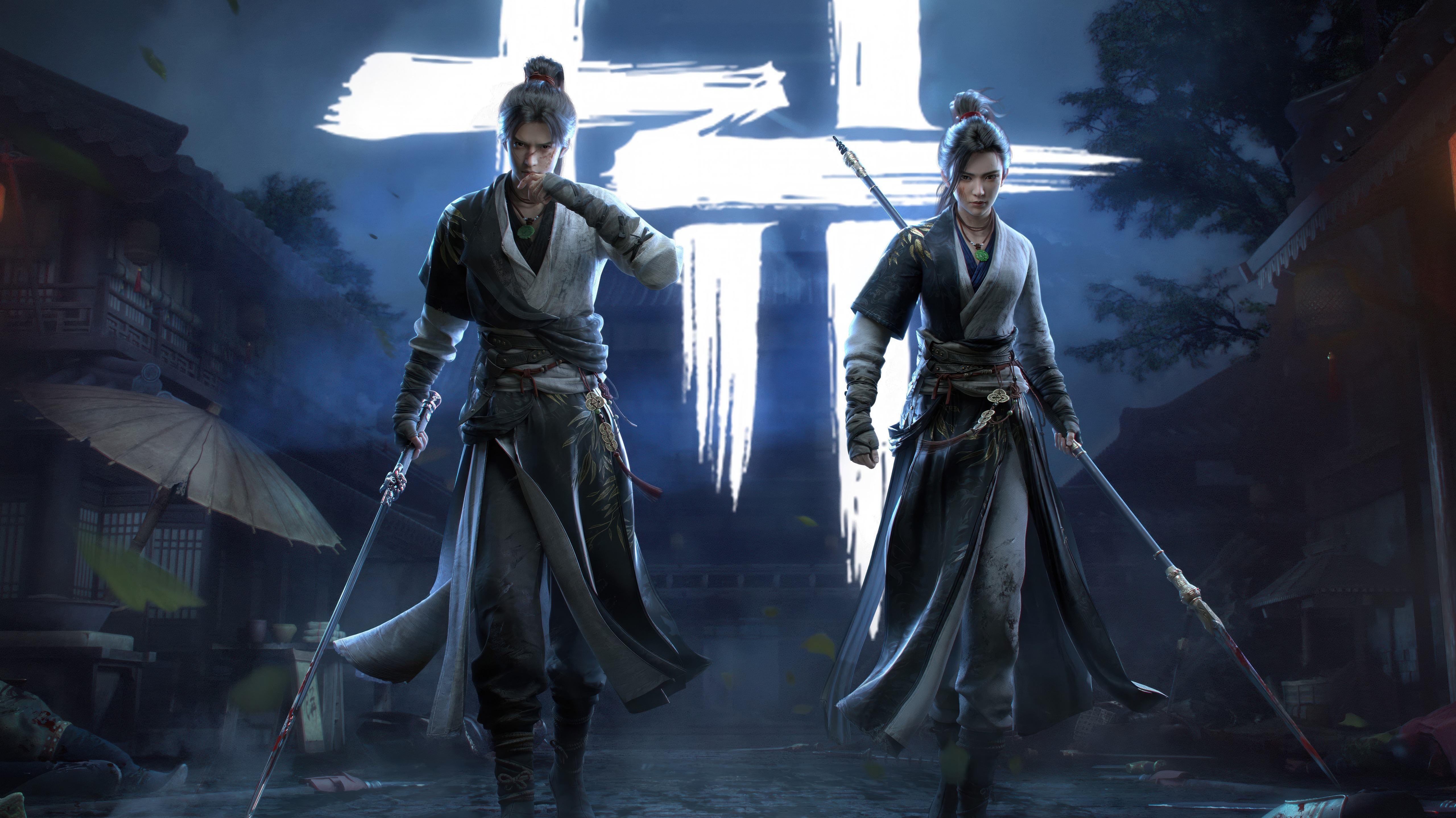 Where Winds Meet Characters with Spears HD Wallpaper