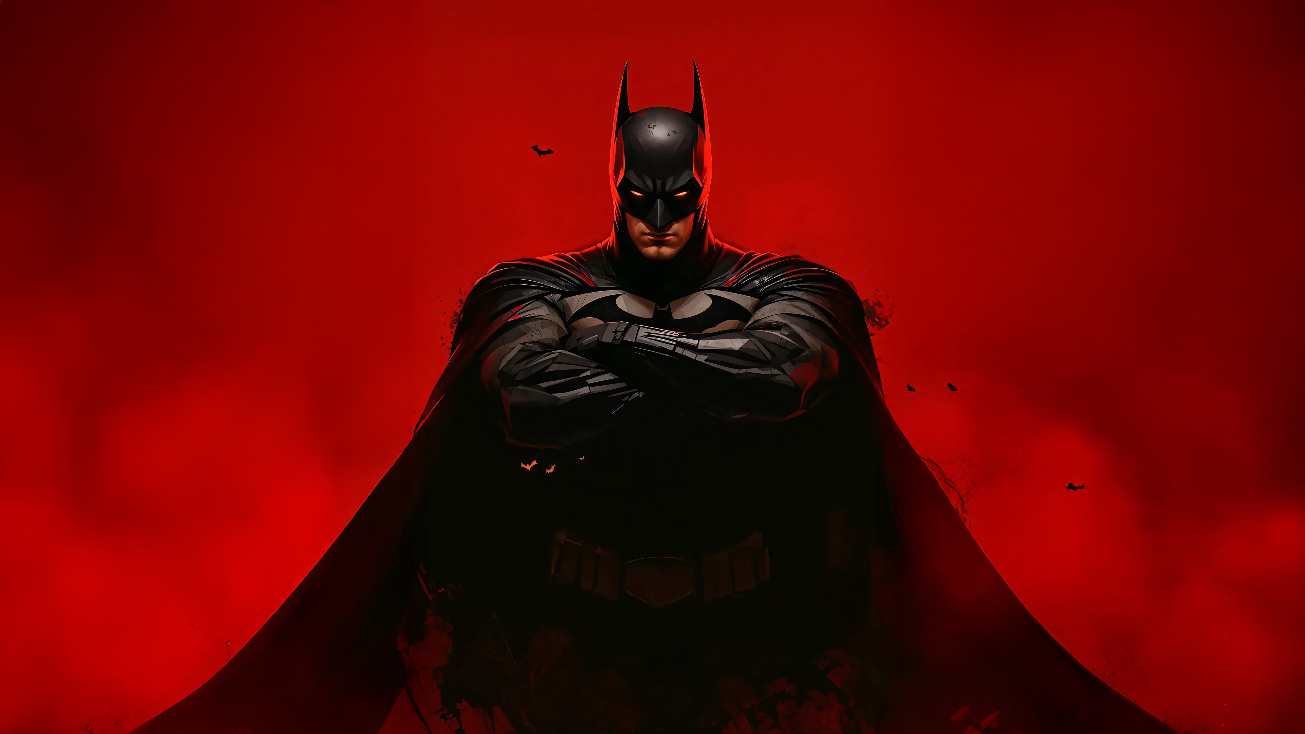 Batman with arms crossed on red background HD Wallpaper