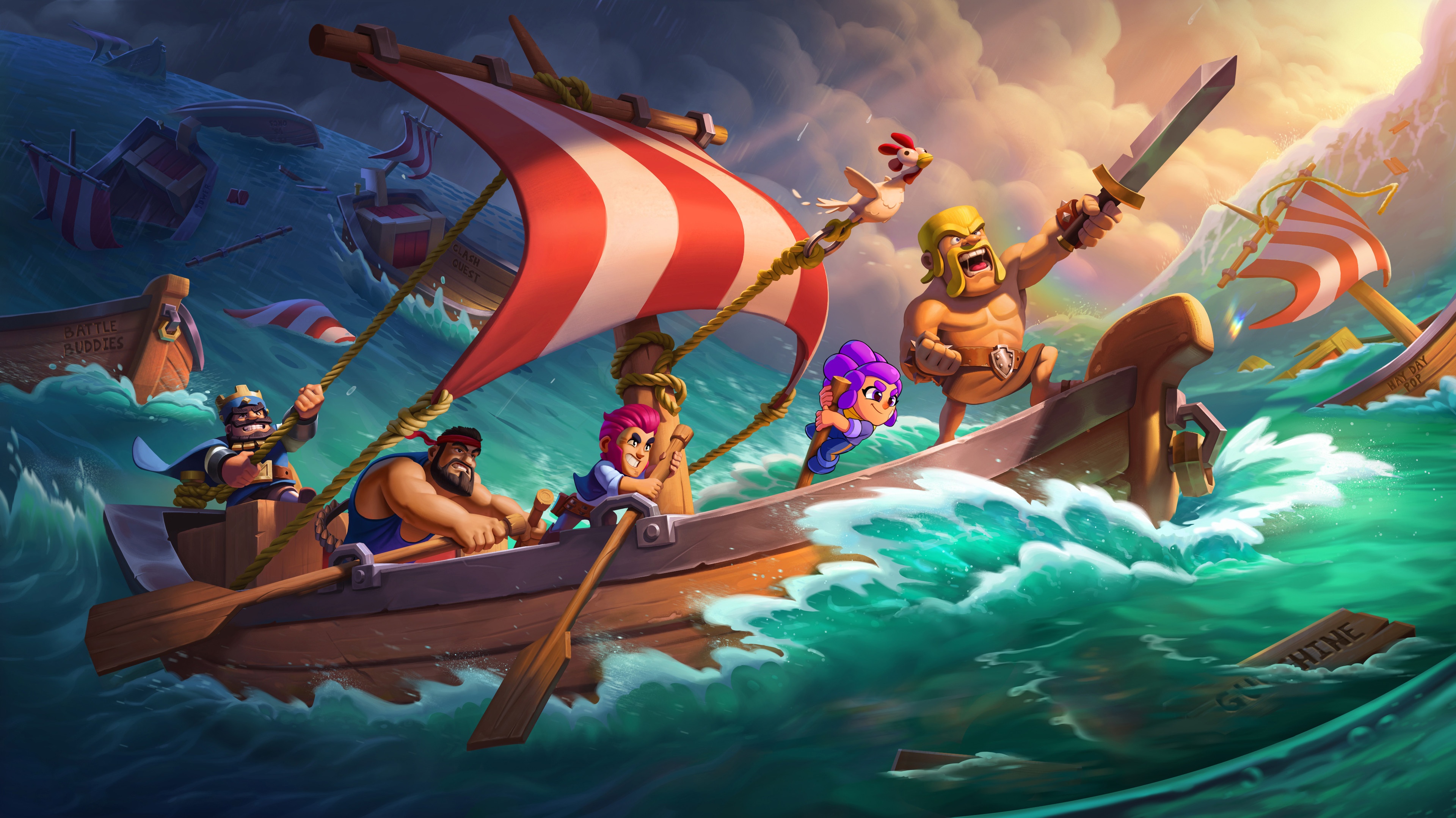 Clash Of Clans characters sailing on a stormy sea HD Wallpaper