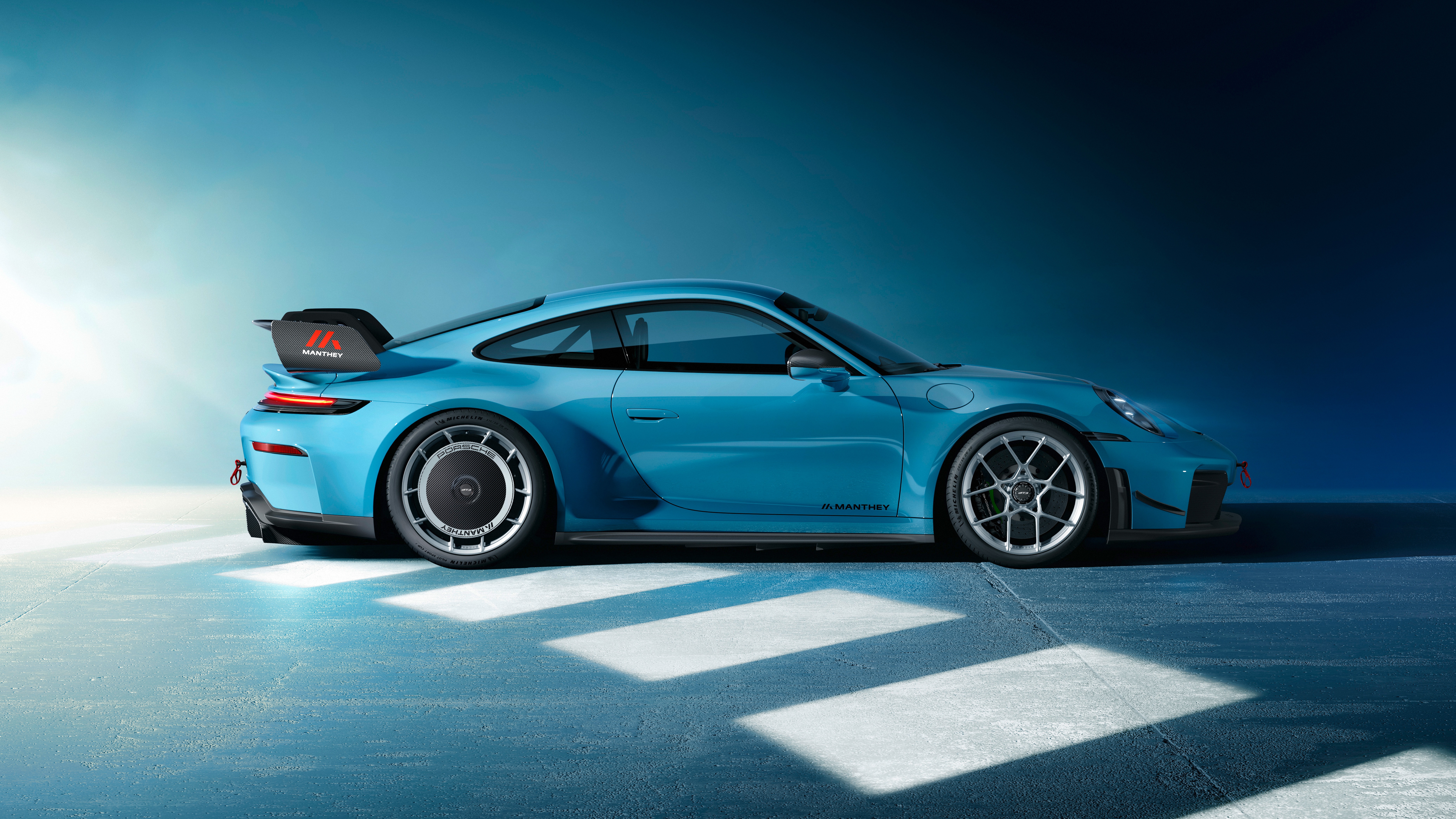 Blue Porsche 911 GT3 with Manthey Kit HD Wallpaper