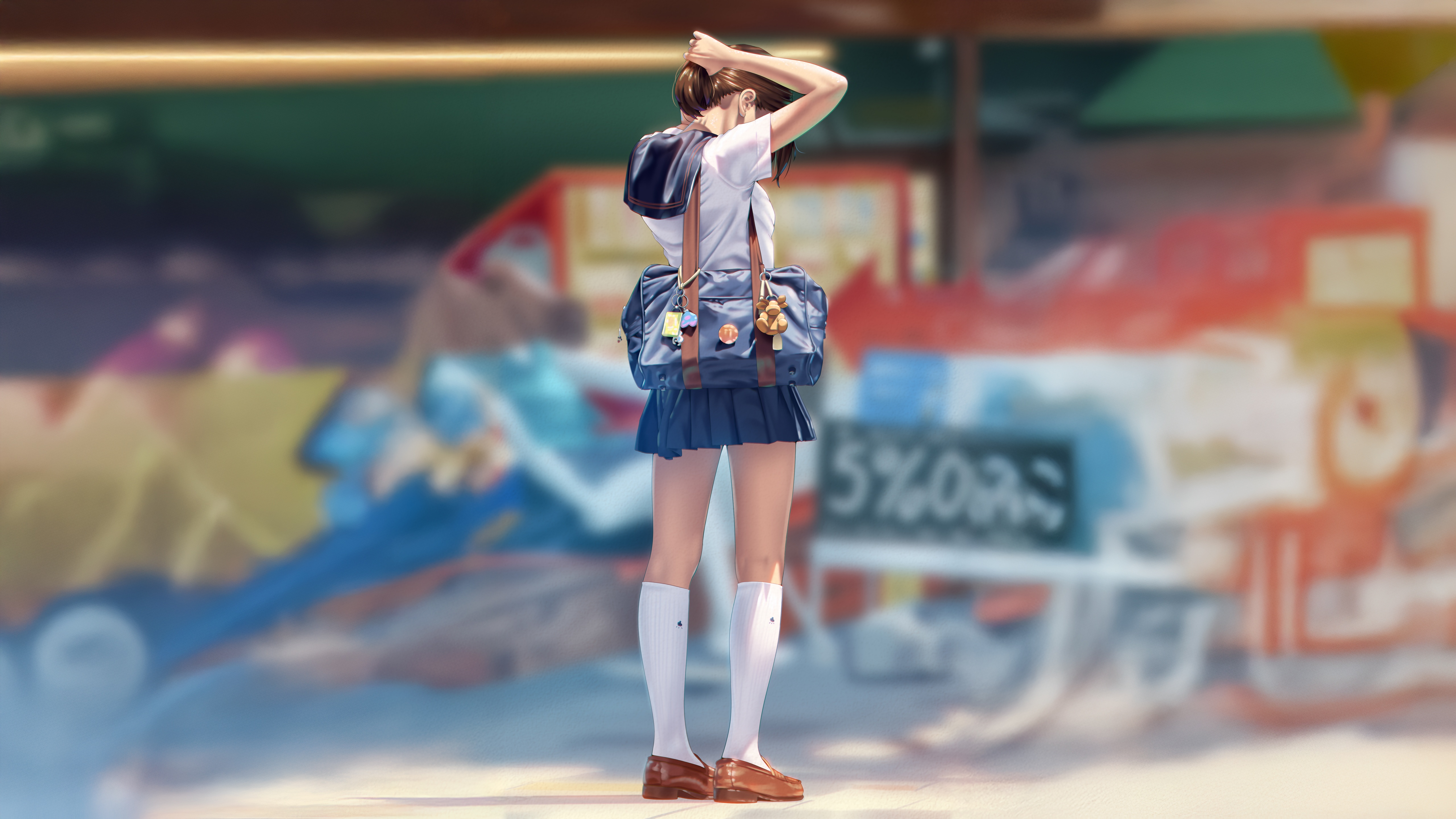 School Girl On Walking Streets Tying Hair HD Wallpaper