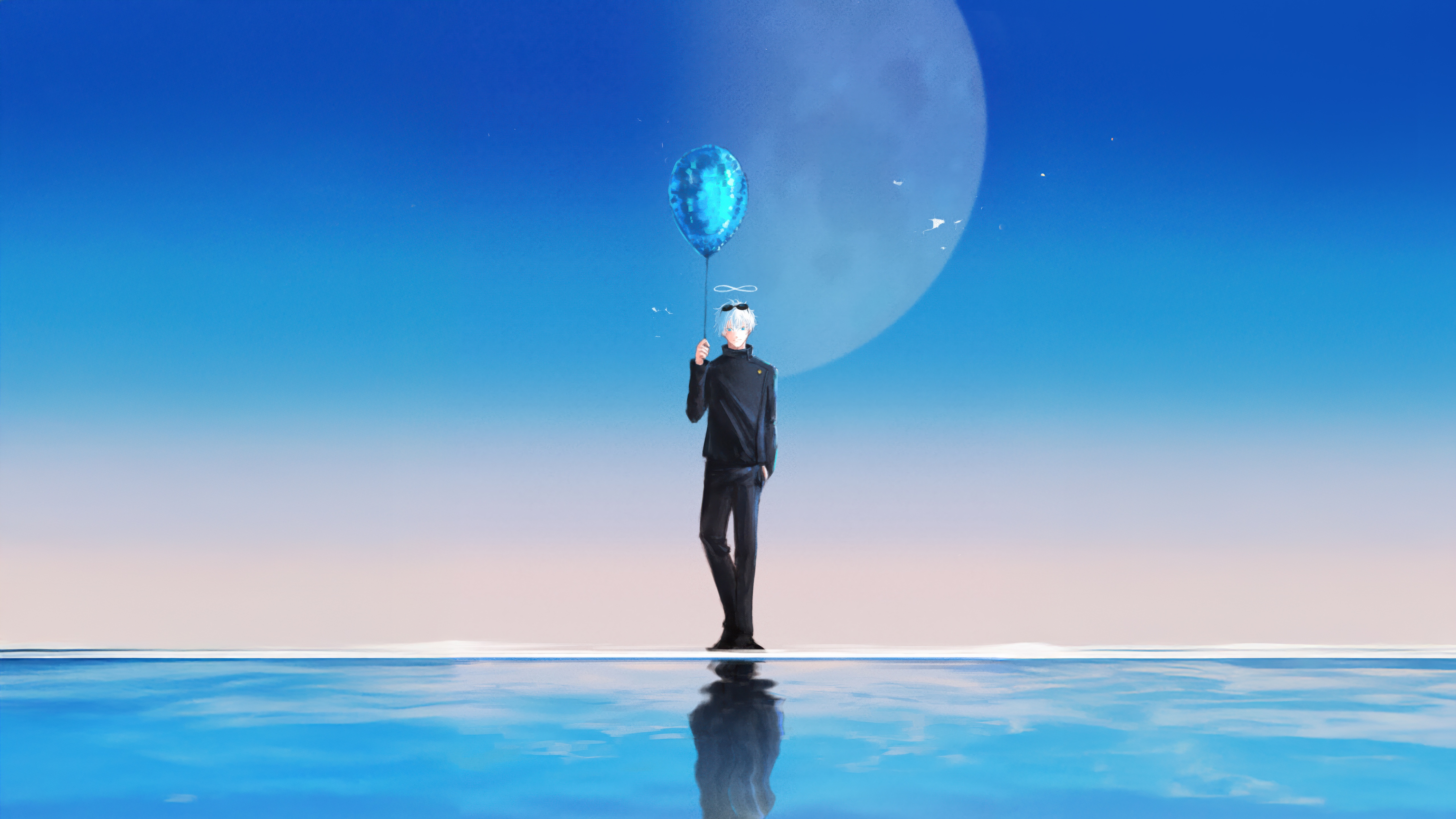 Gojo Satoru holding a blue balloon HD Wallpaper