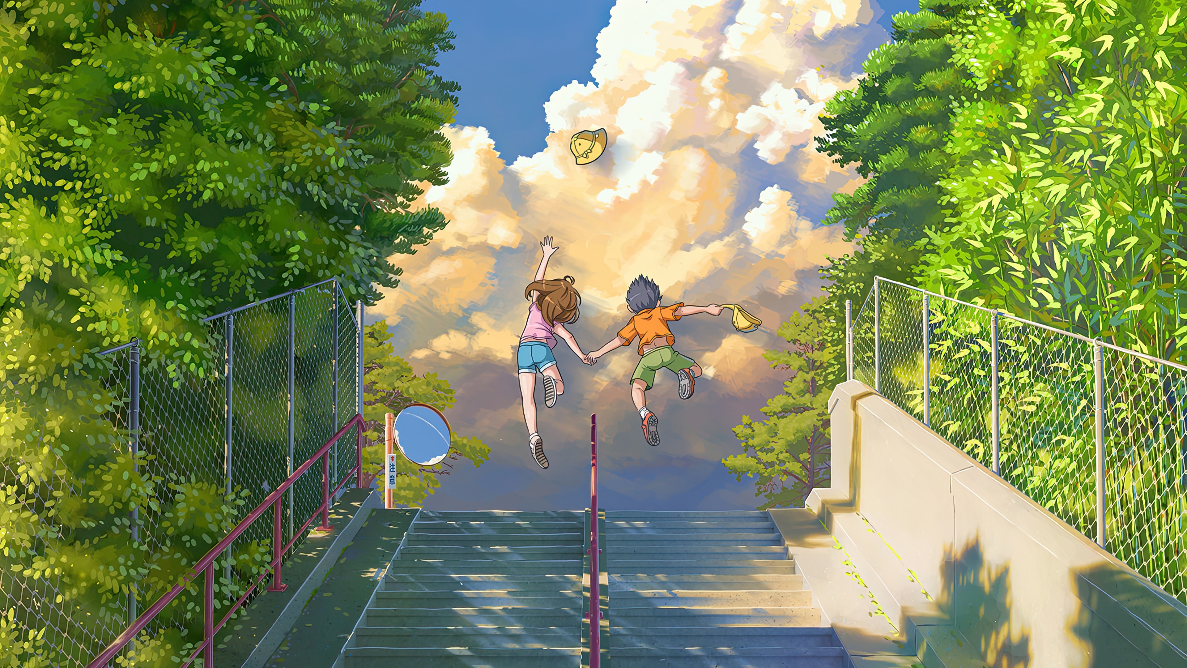 Two children jumping with baseball gloves HD Wallpaper