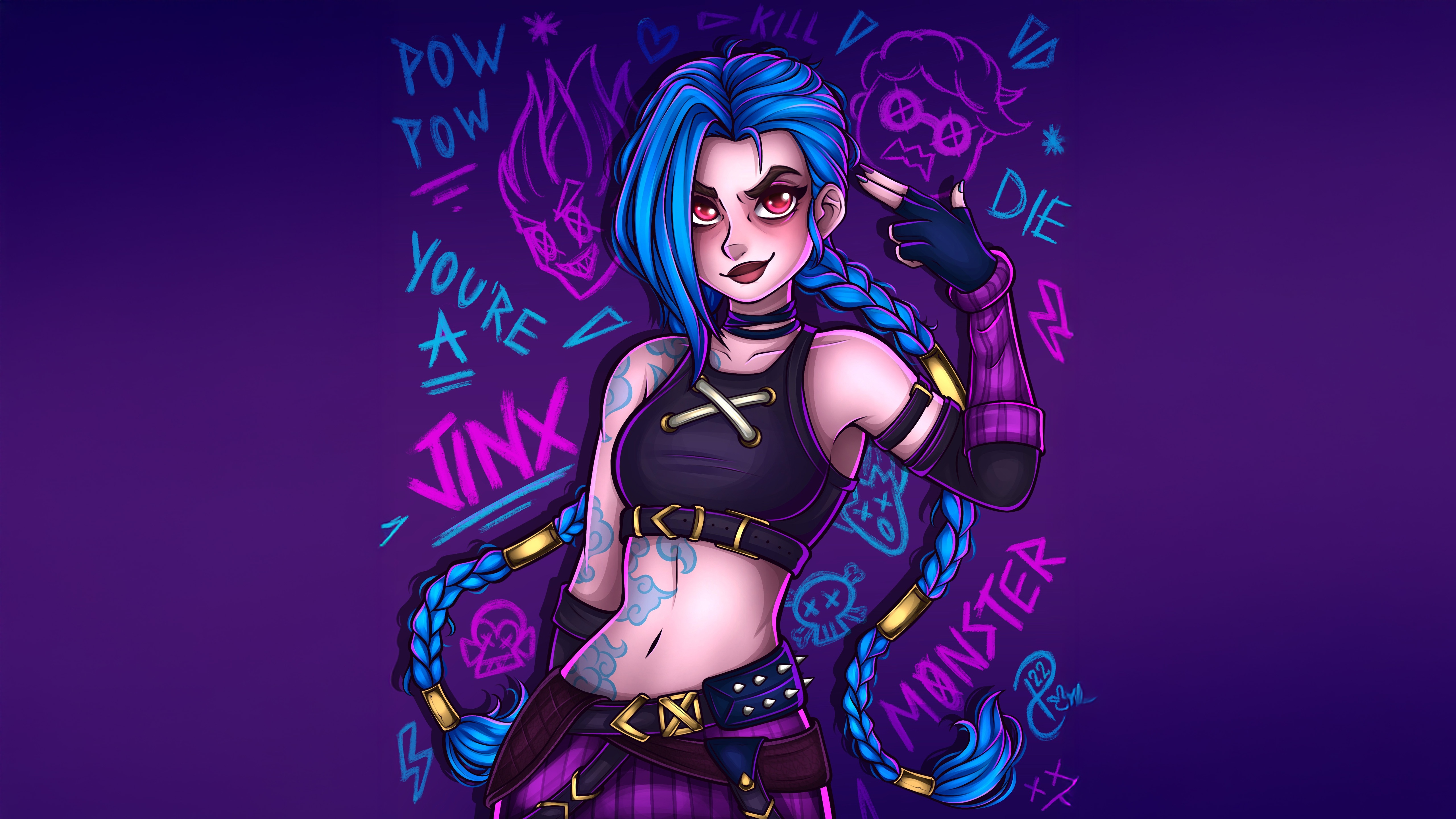Jinx from Arcane with graffiti background HD Wallpaper