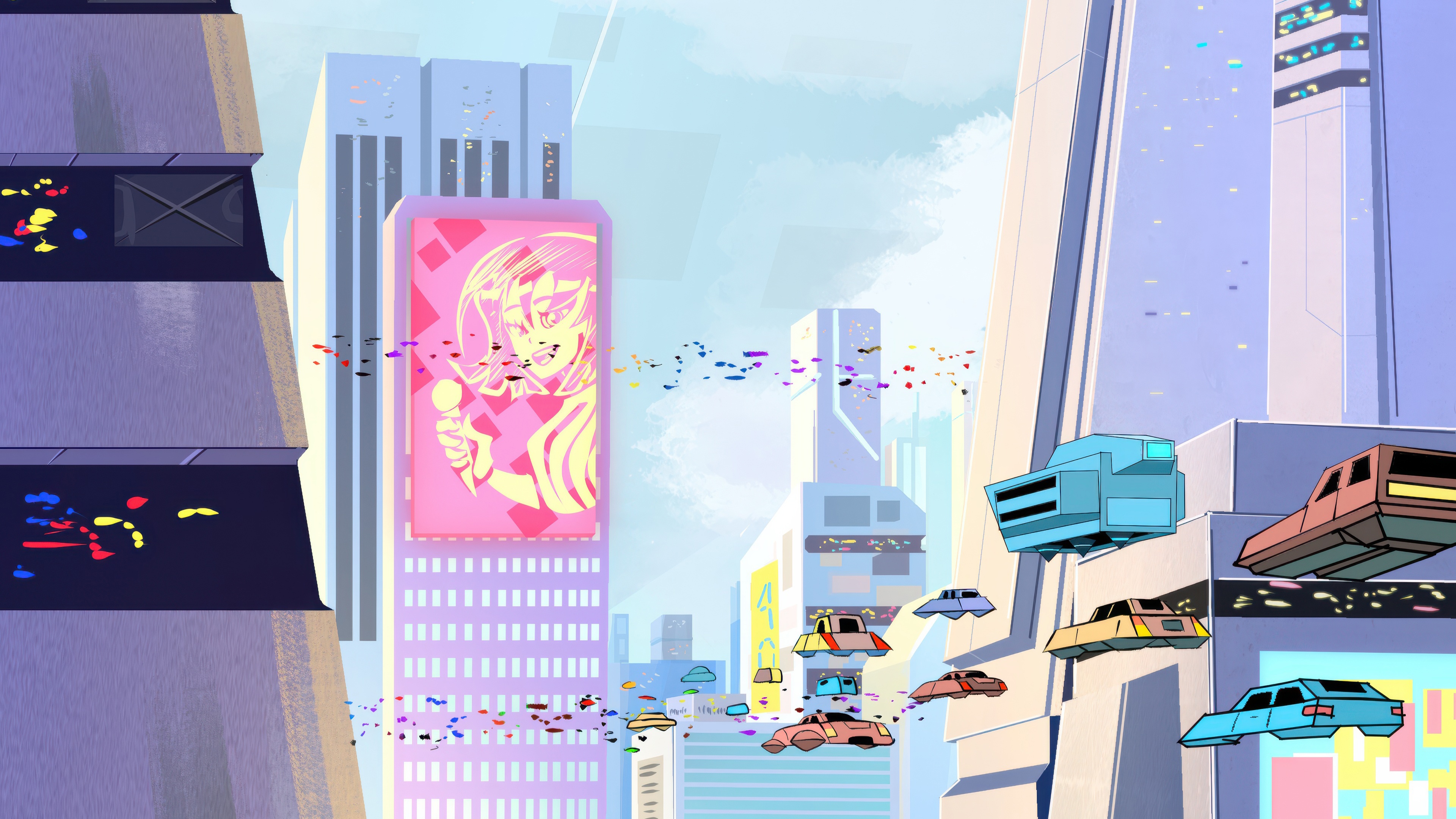 Pink Tower Dreams Cityscape with Flying Cars HD Wallpaper