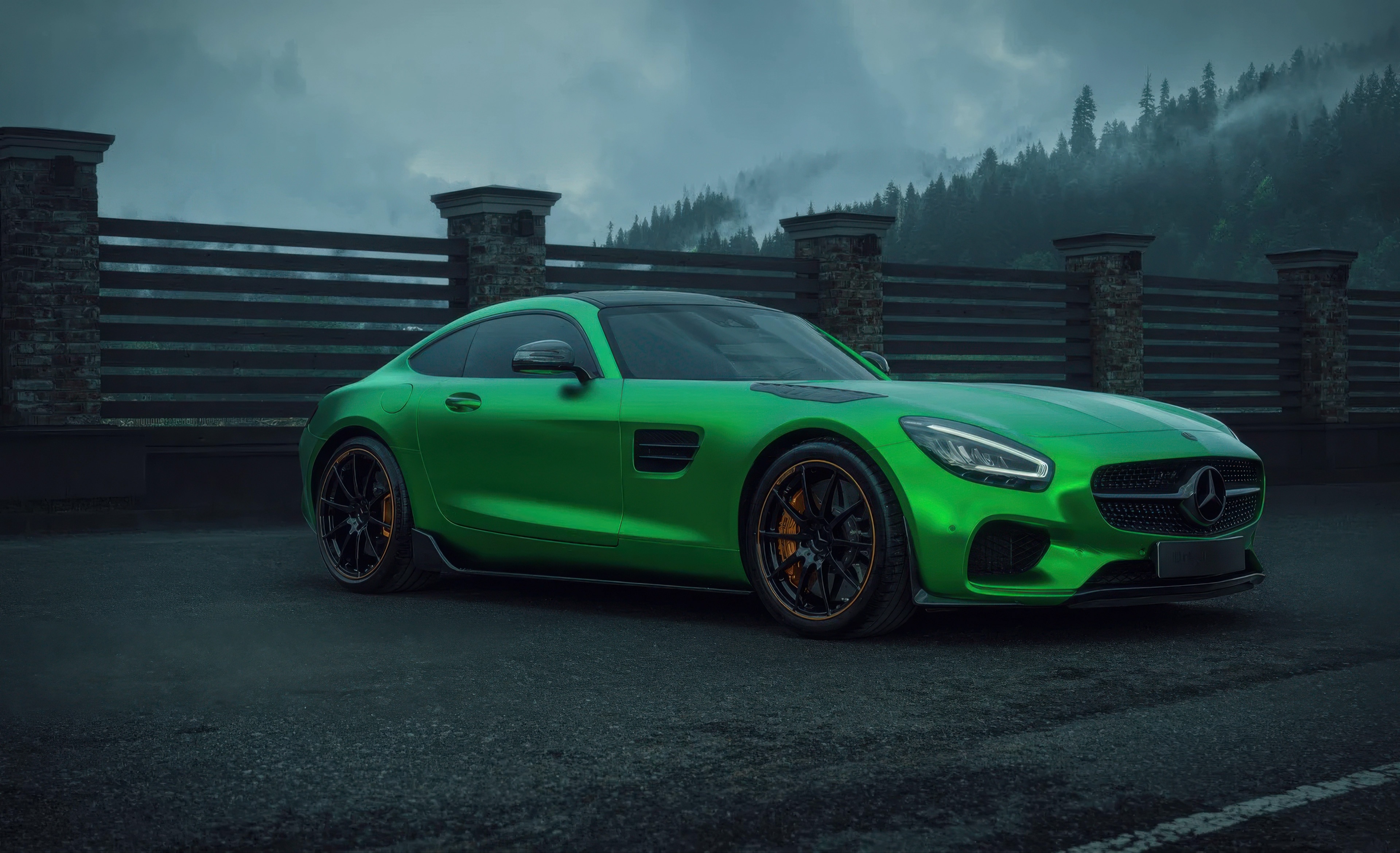Green Mercedes-AMG GT R on a cloudy day HD Wallpaper