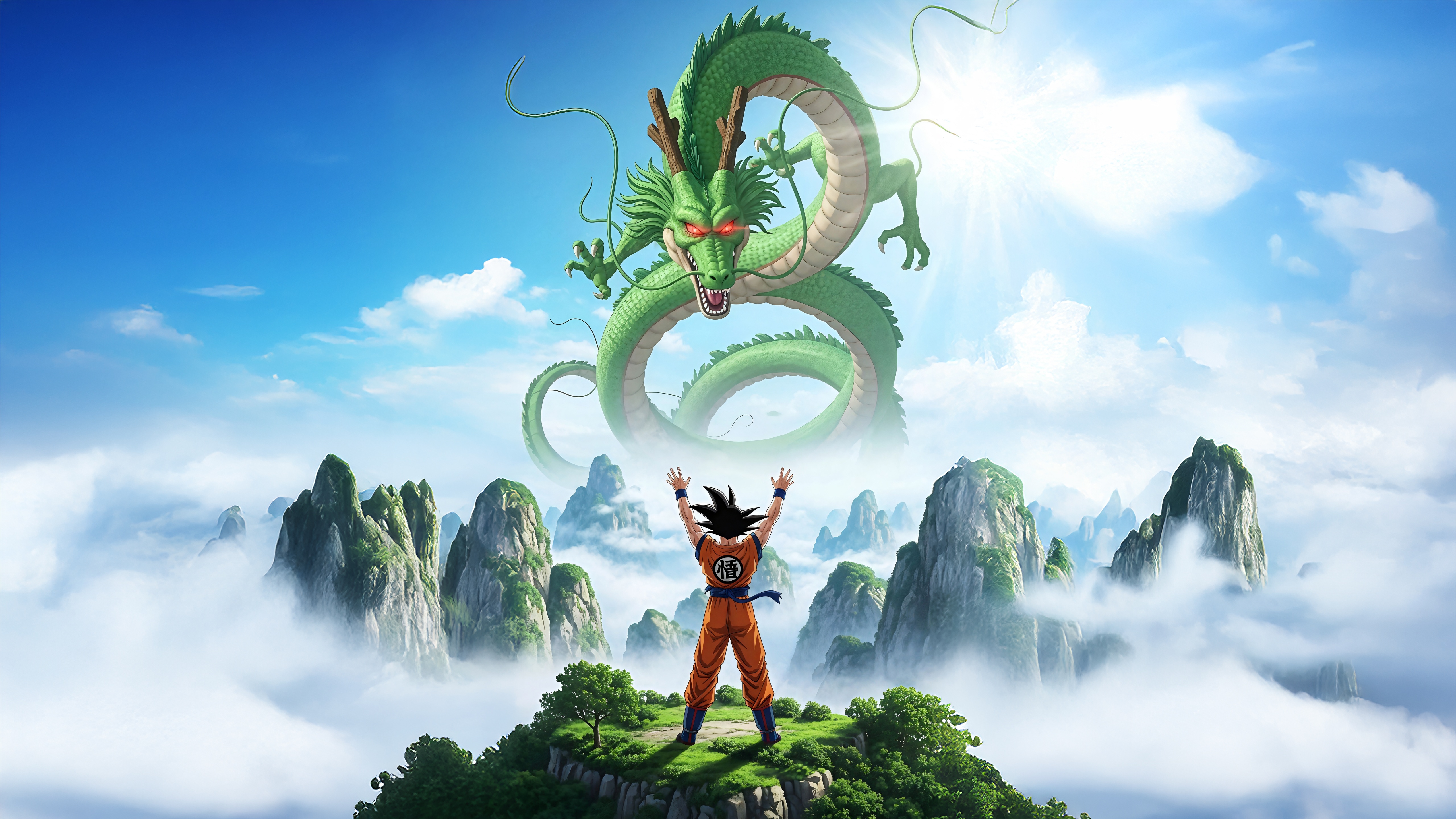 Goku and Shenron in a Legendary Clash HD Wallpaper