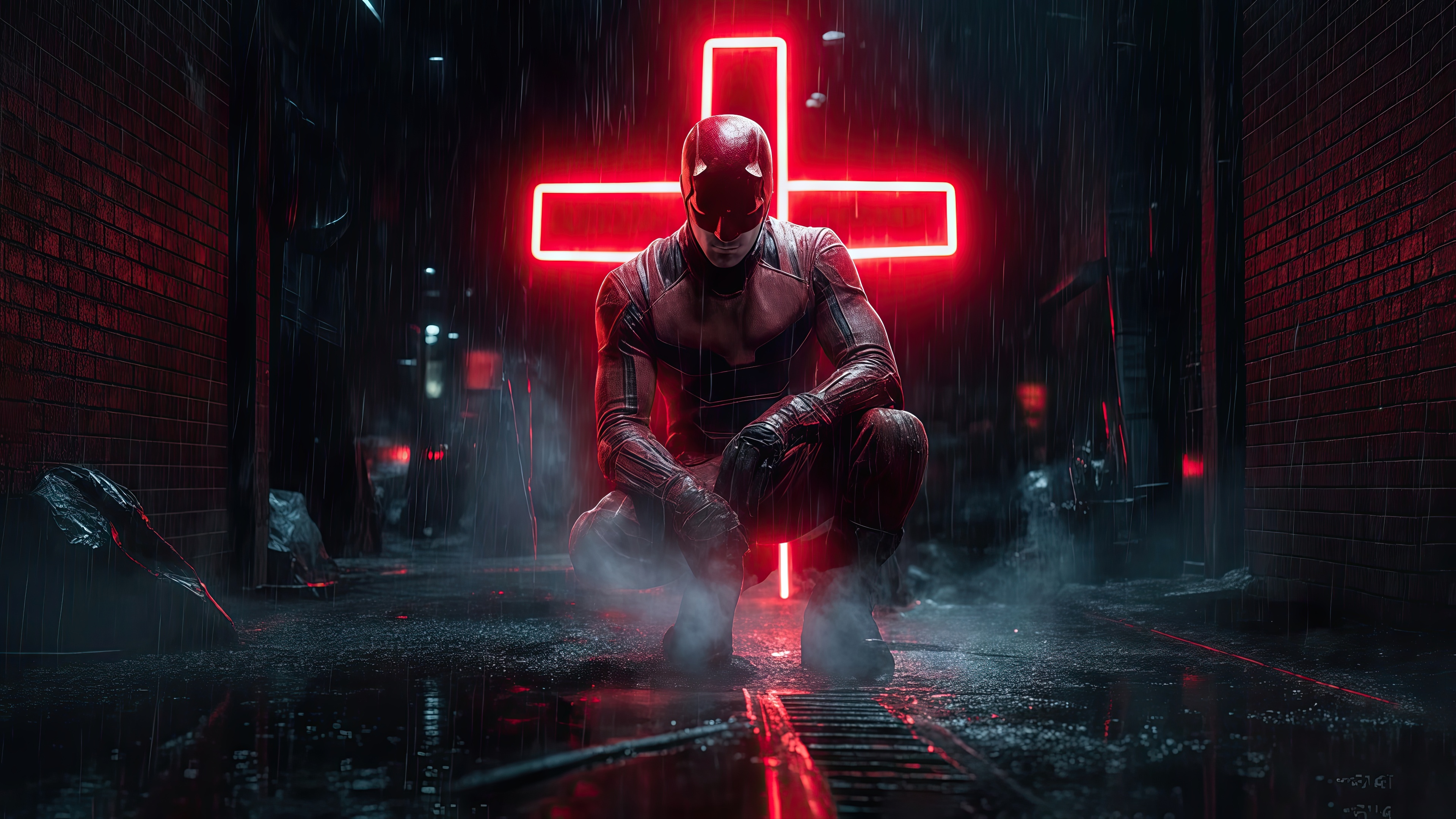 Daredevil Crouching in the Rain HD Wallpaper
