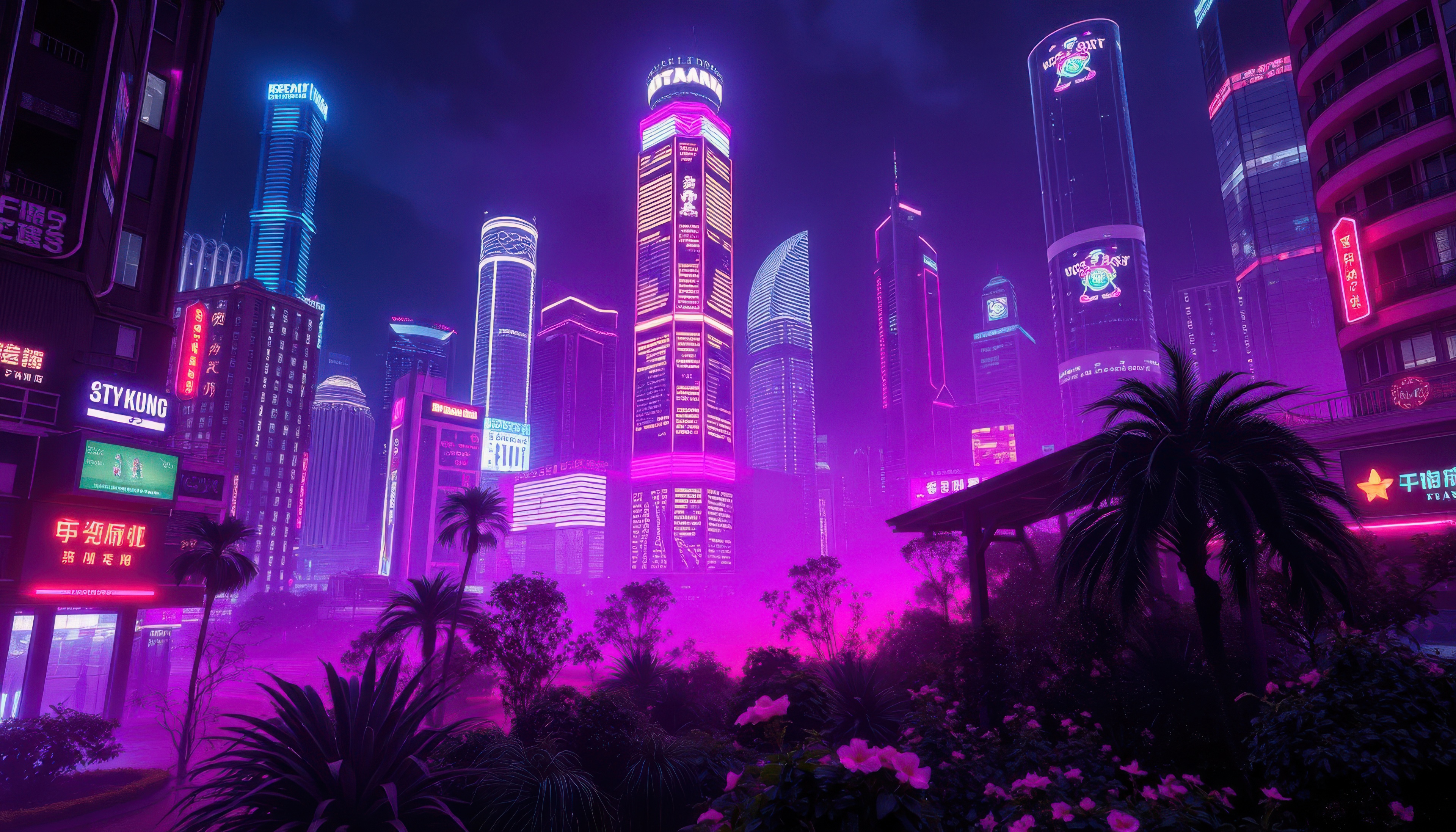 Cyberpunk Metropolis with Glowing Skyscrapers HD Wallpaper