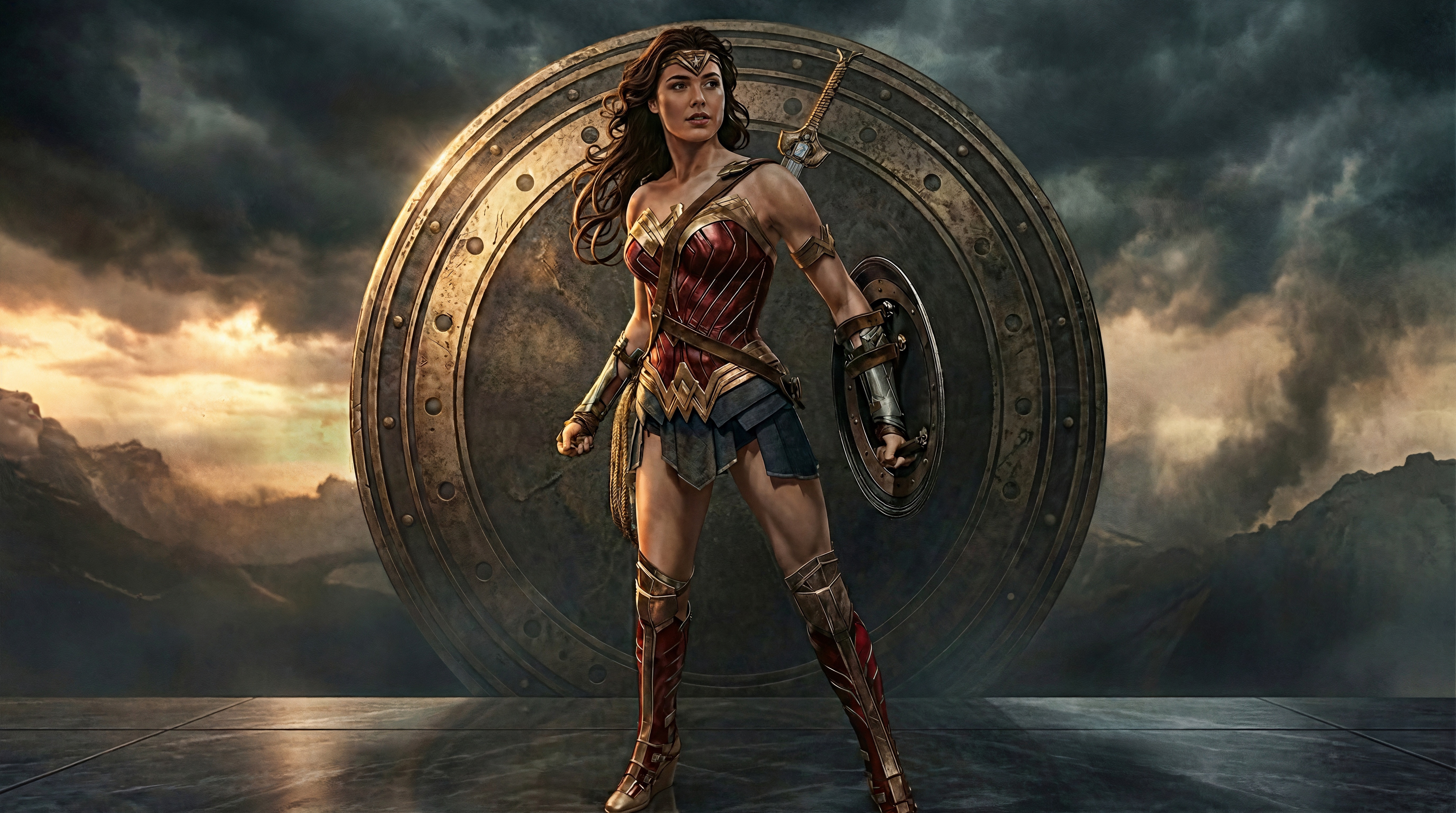 Wonder Woman with Shield and Sword HD Wallpaper