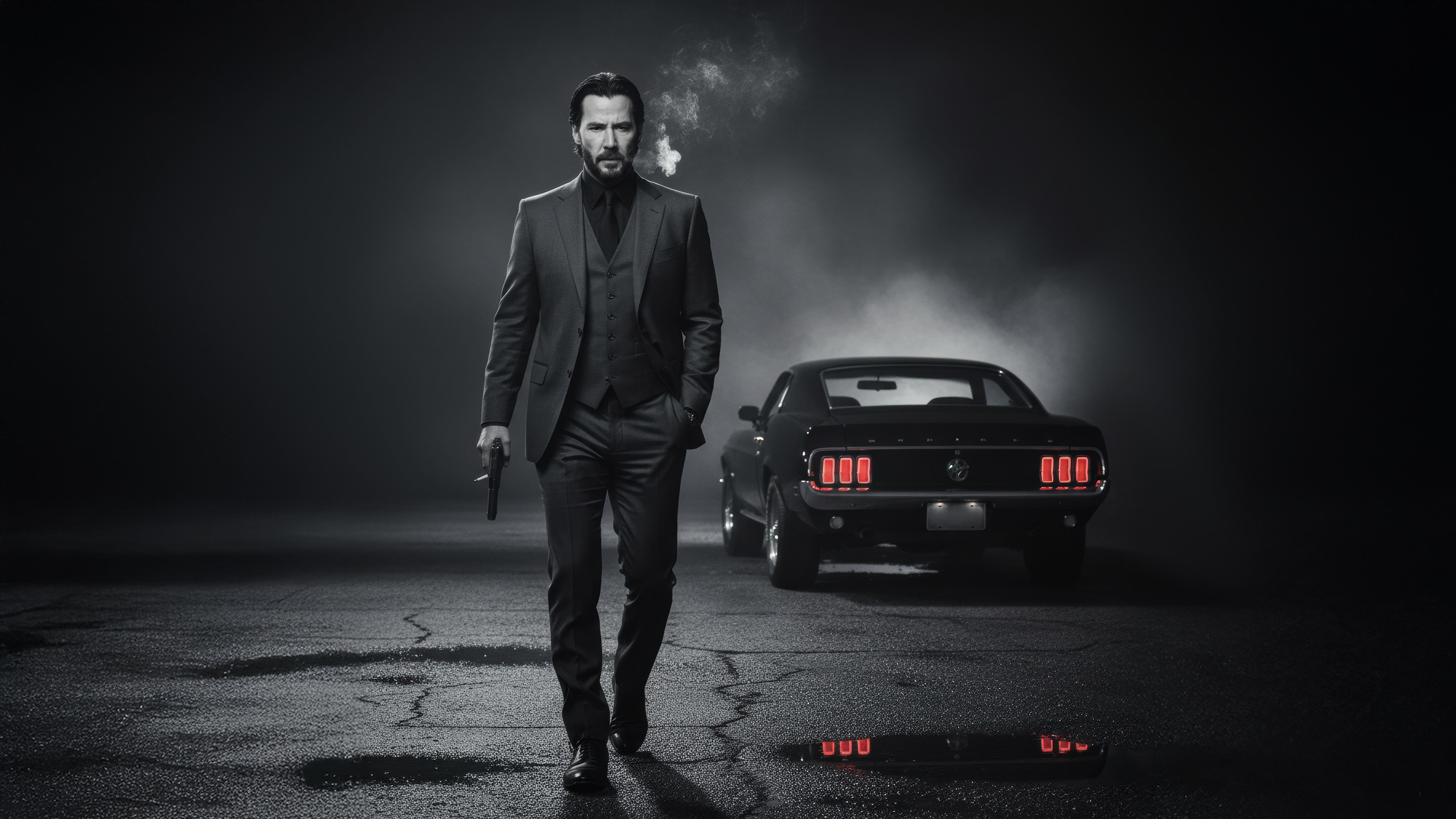 John Wick with a Gun and Car HD Wallpaper