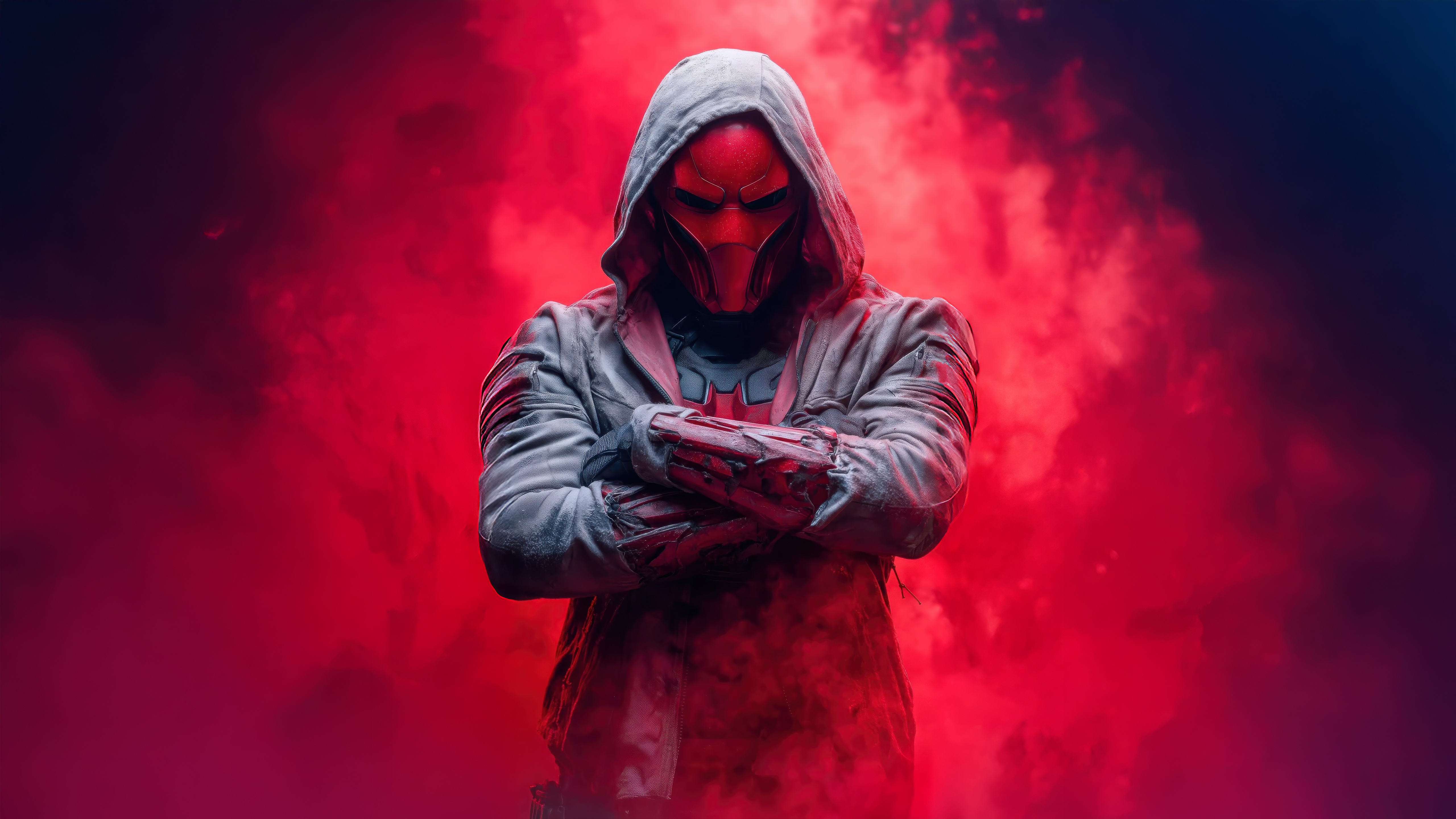 Red Hood with Arms Crossed in Red Smoke HD Wallpaper
