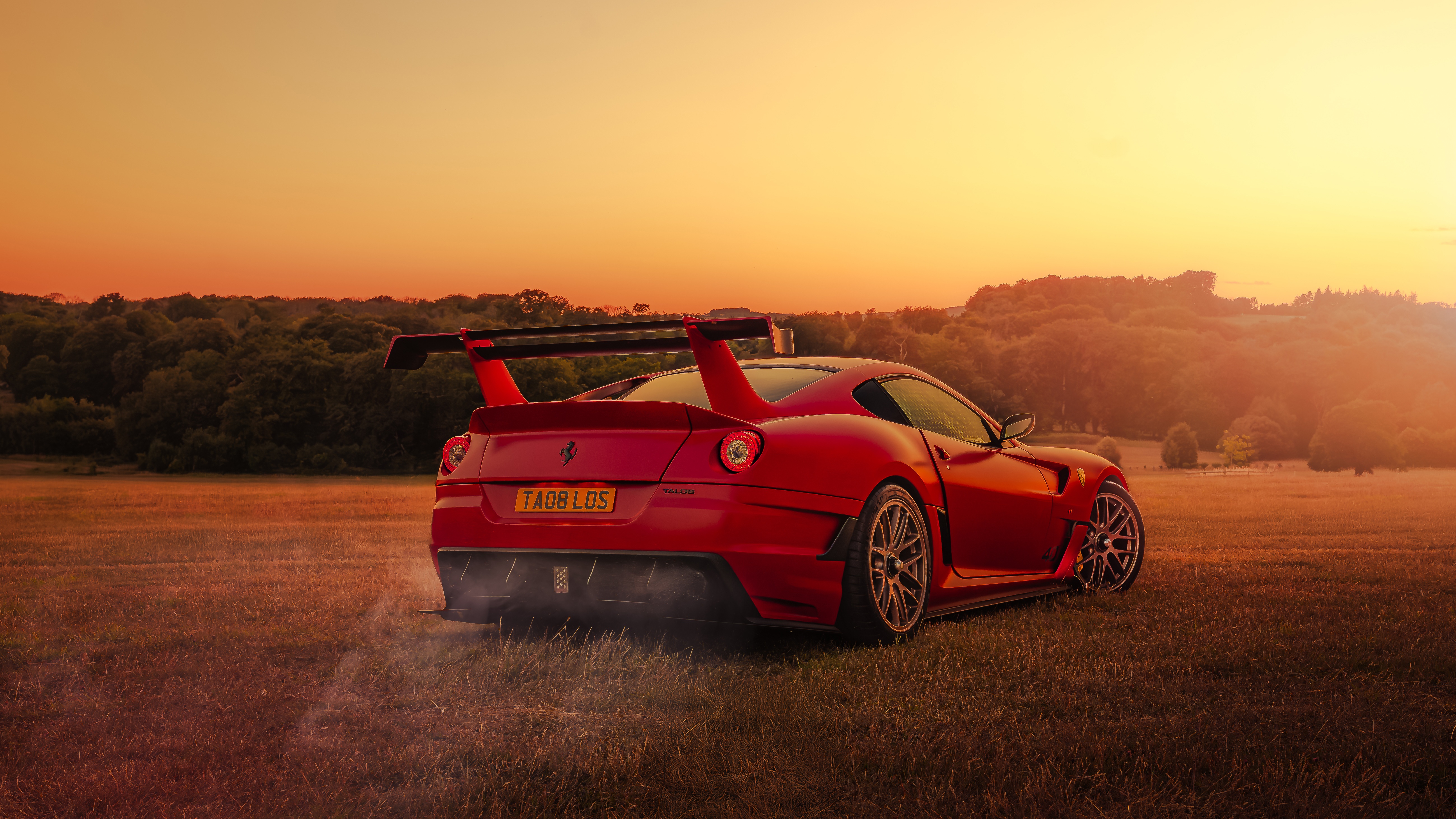 Red Ferrari 599 GTO with large rear wing HD Wallpaper