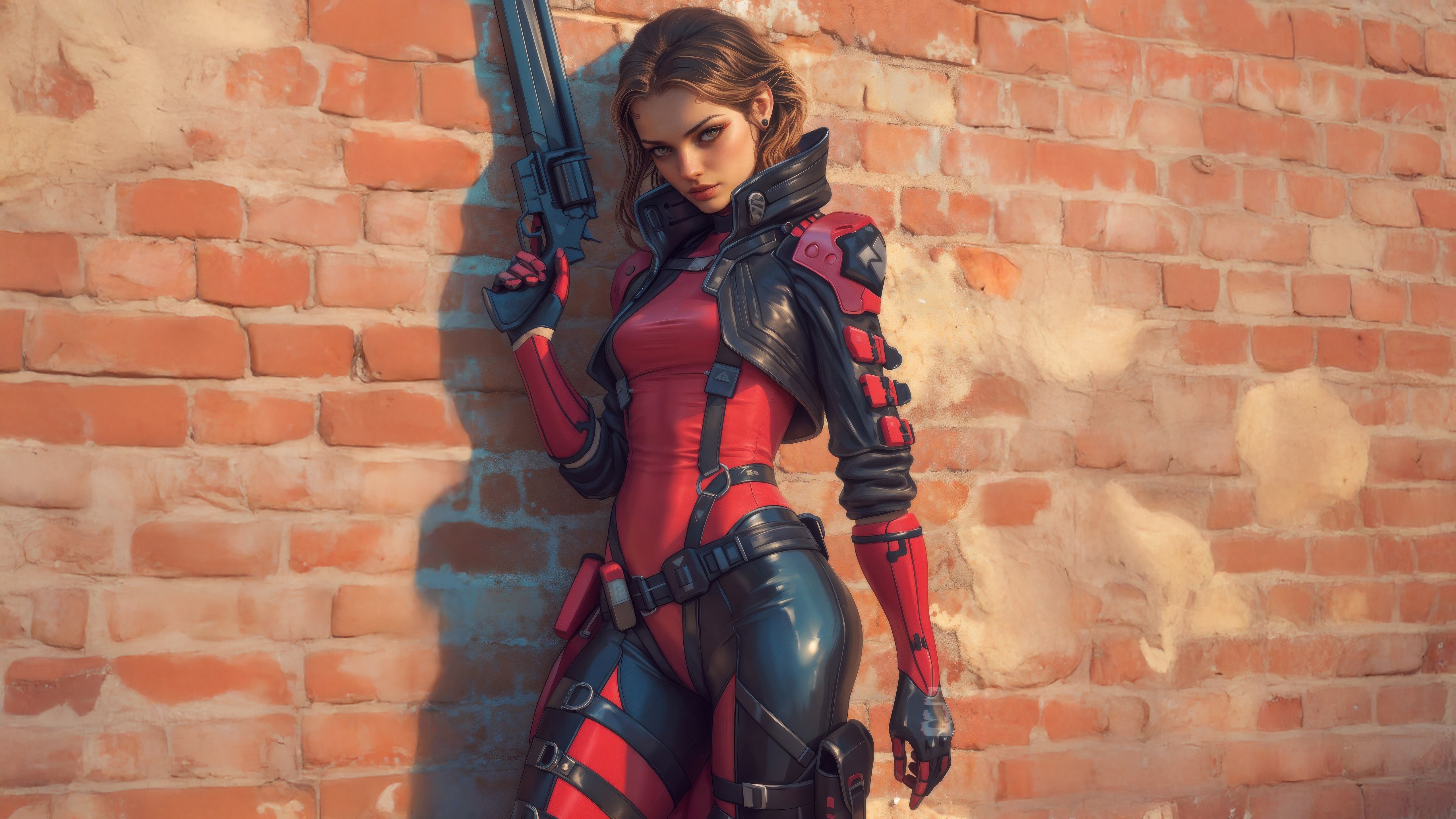 Cyber Valkyrie in Red Armor Warrior HD Wallpaper