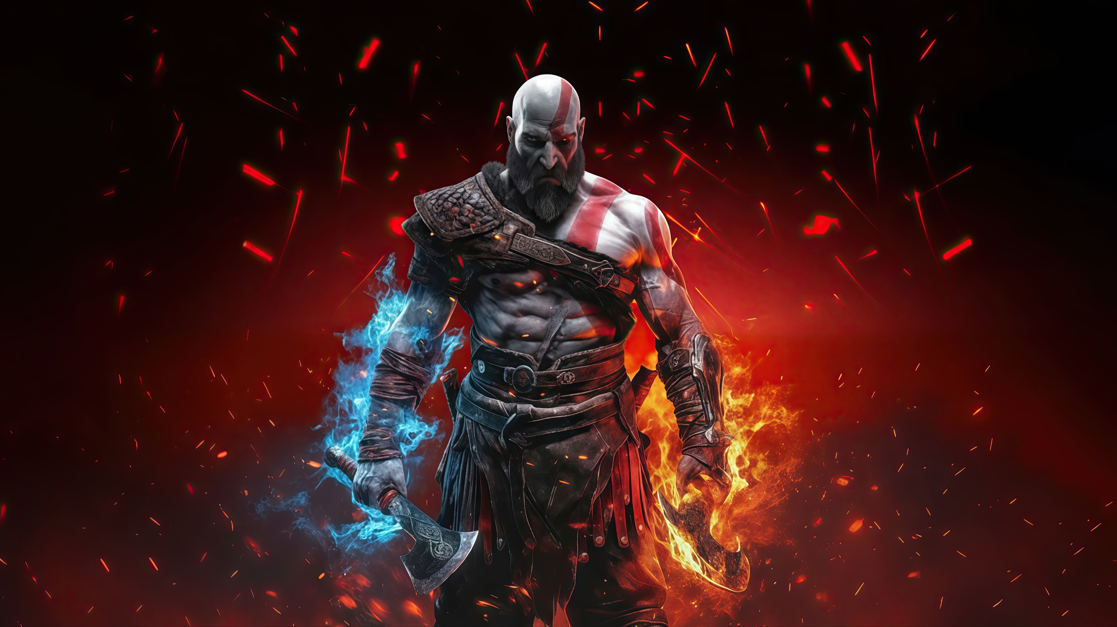 Kratos Reborn with Fire and Ice HD Wallpaper