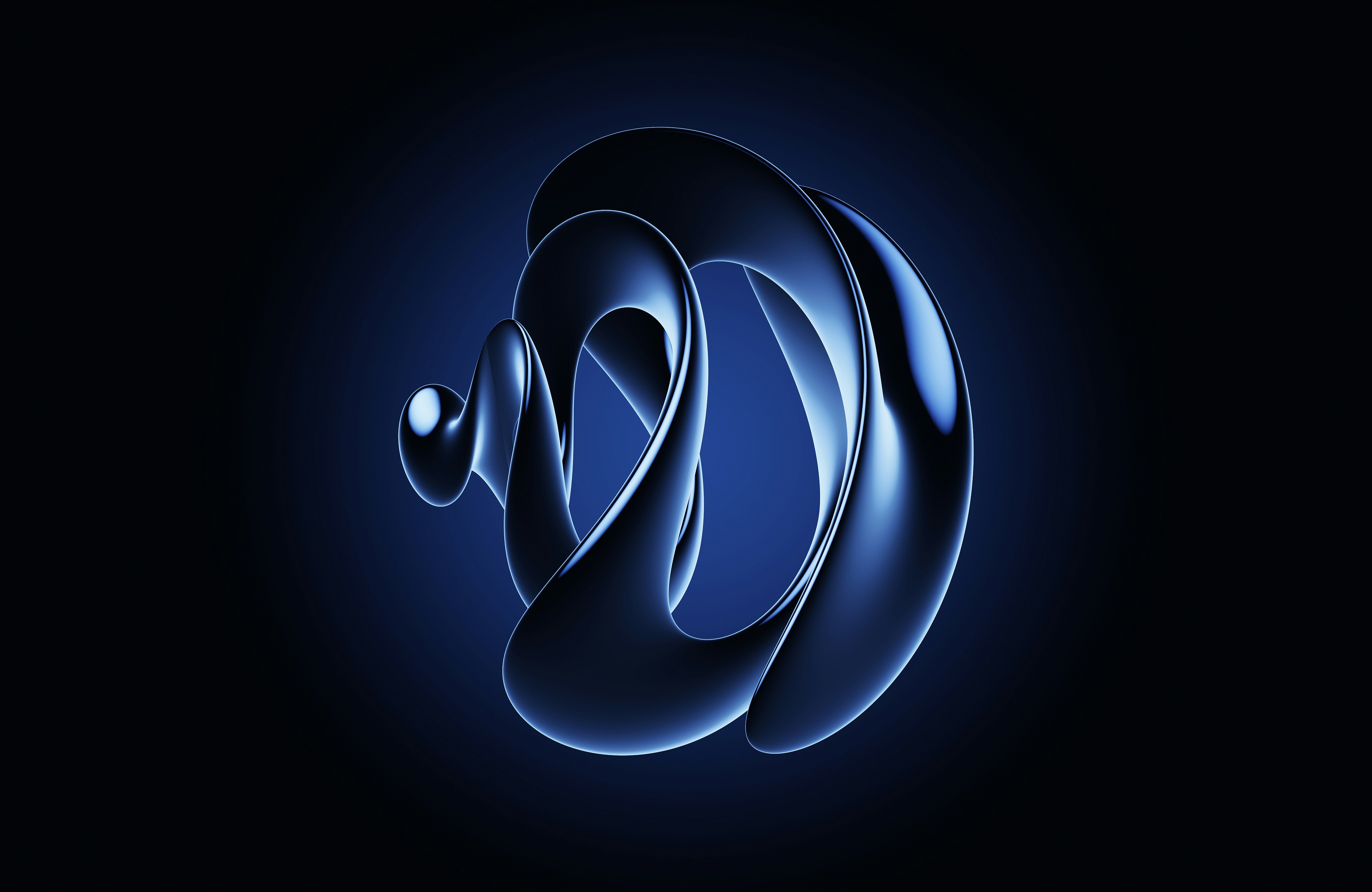 Metallic Abstract Sculpture on Dark Blue Background HD Wallpaper