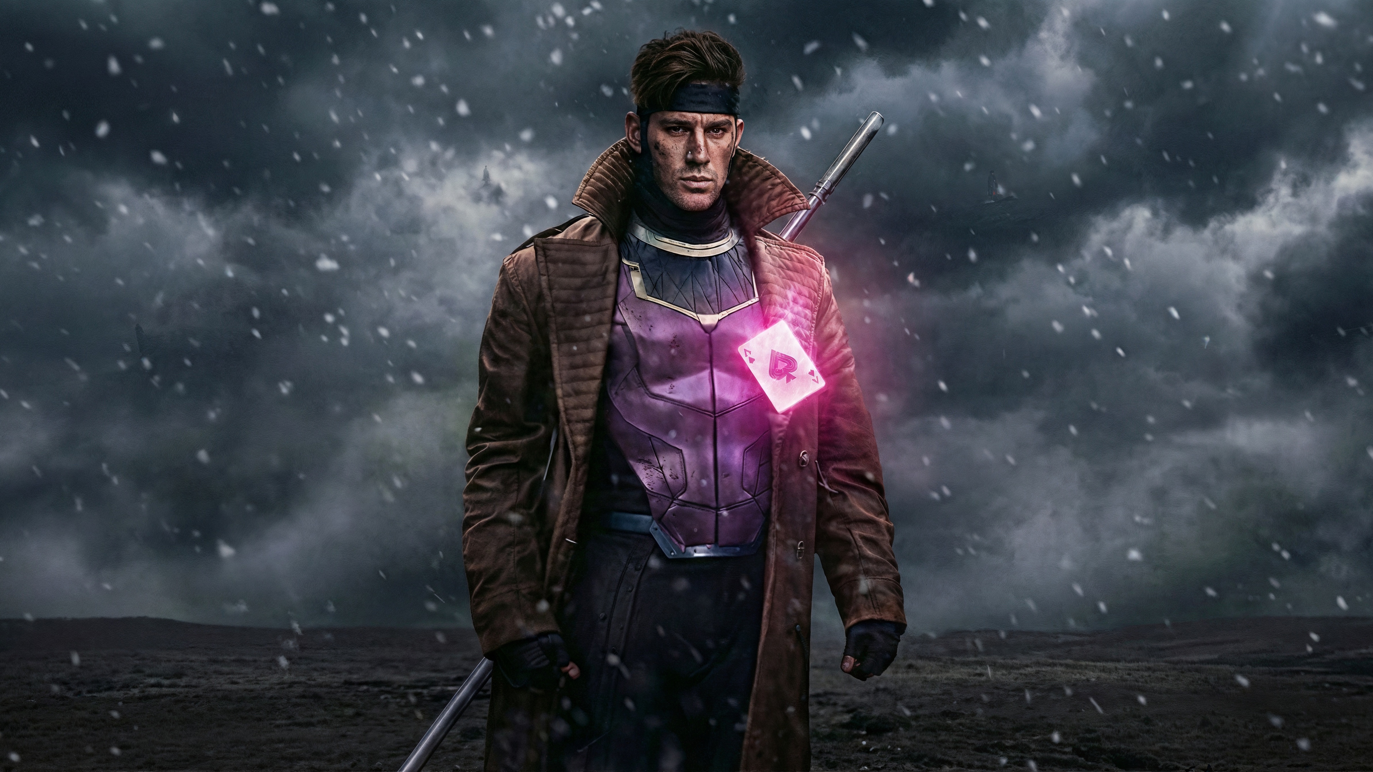 Gambit with Ace of Spades in Snowy Storm HD Wallpaper