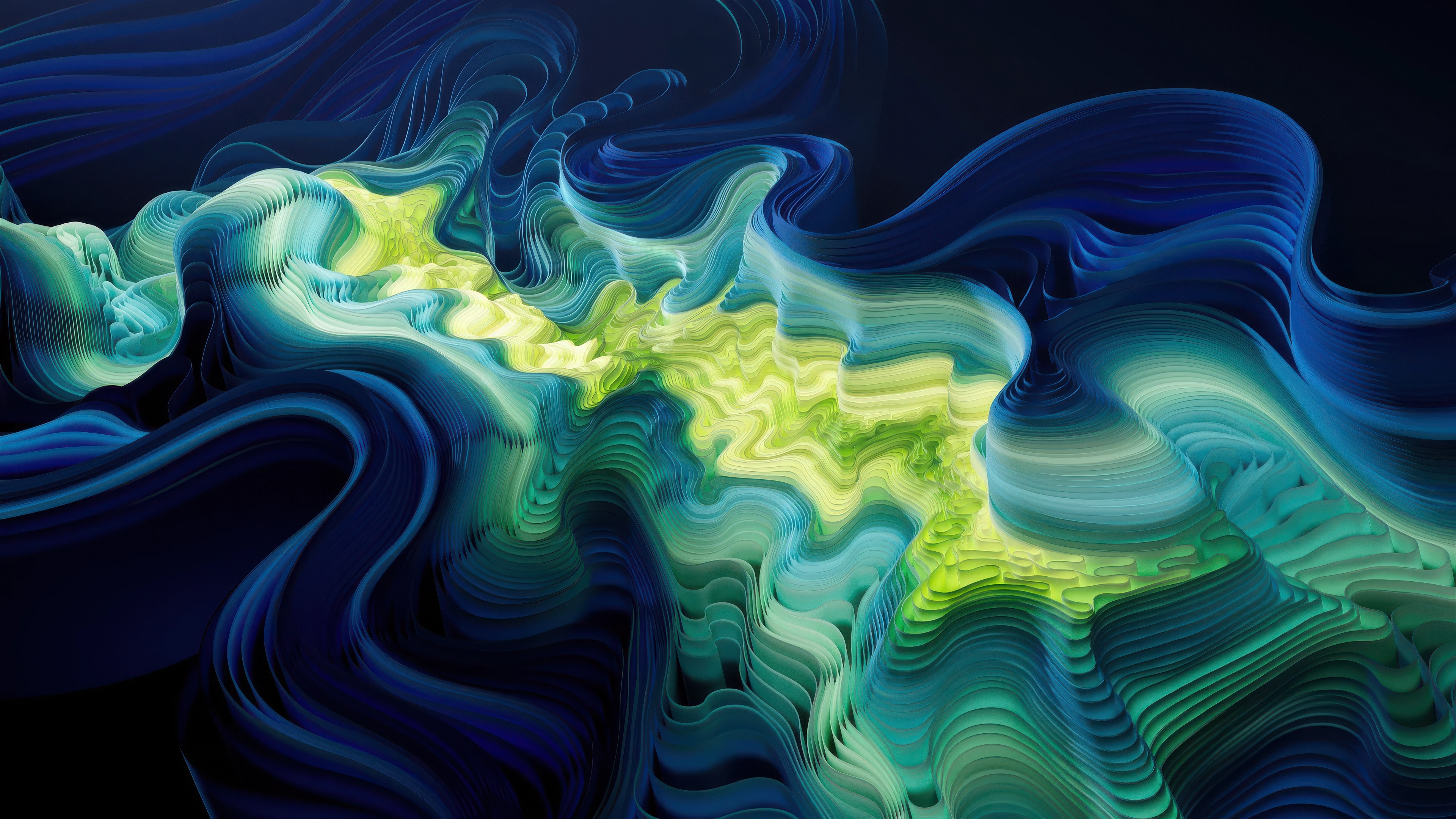 Blue and Green Flowing Abstract Waves HD Wallpaper