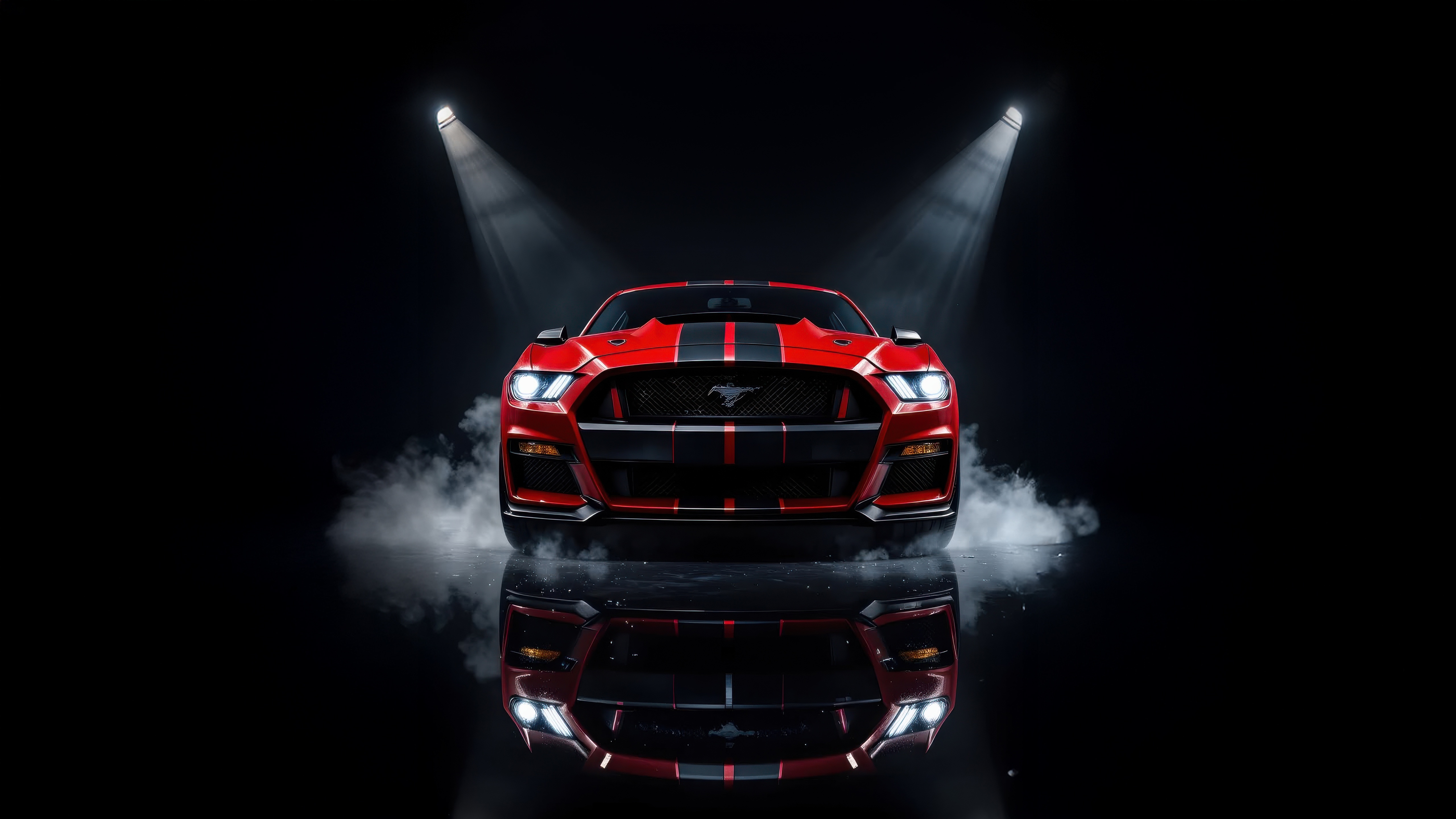 Red Ford Mustang Shelby GT500 with racing stripes HD Wallpaper