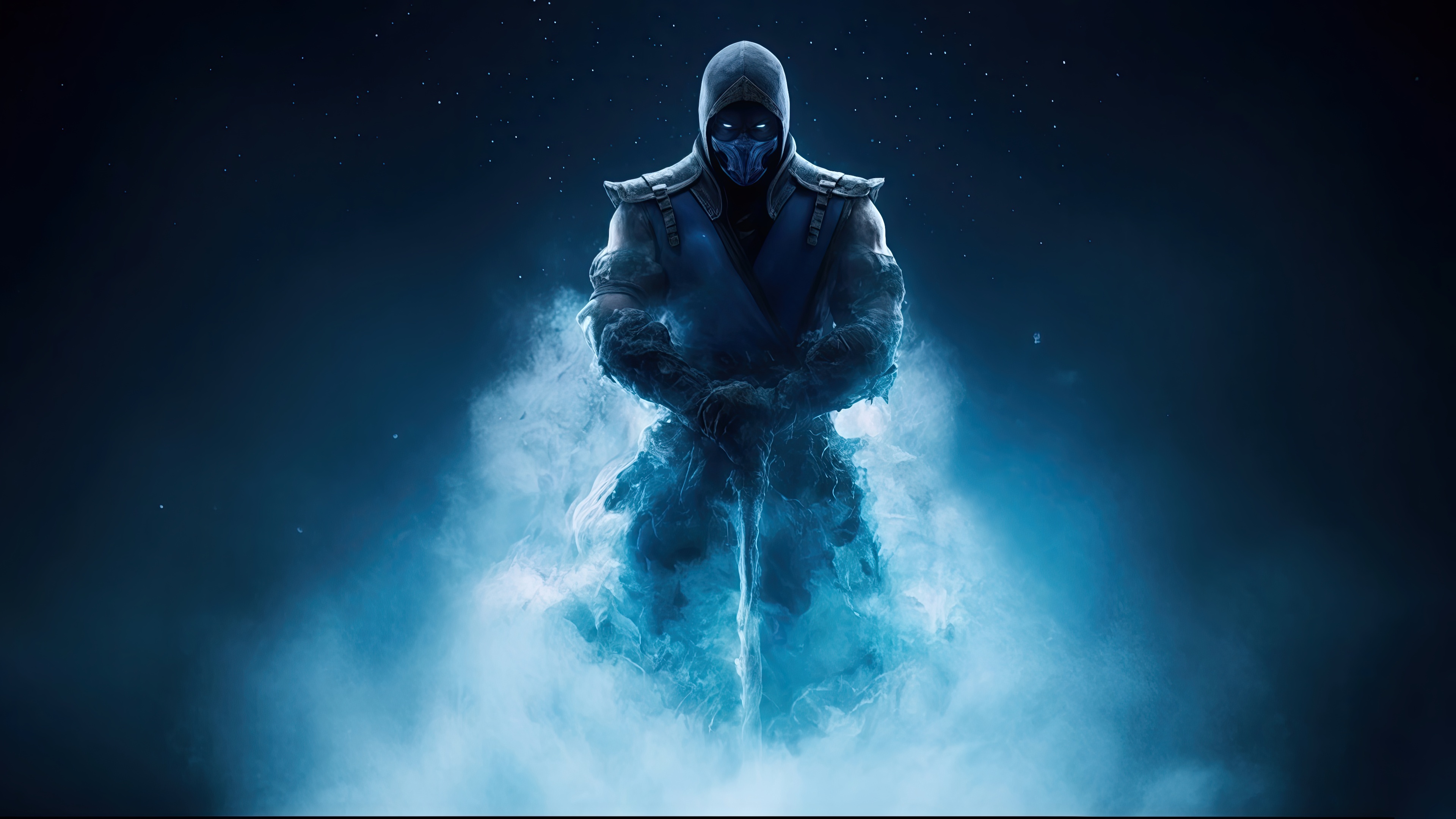 Sub Zero surrounded by blue ice and smoke HD Wallpaper