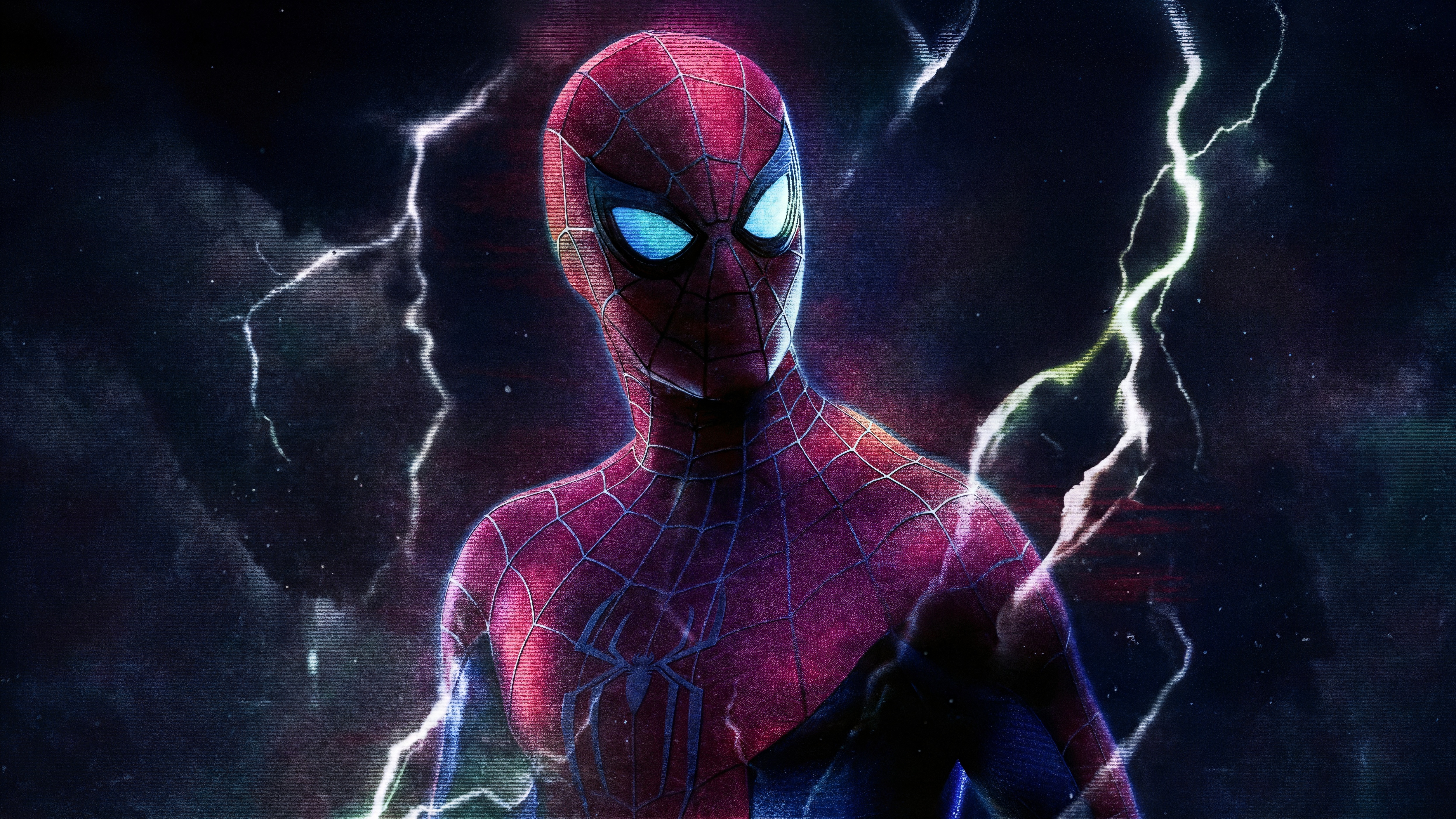 Spider-Man in a futuristic suit with lightning HD Wallpaper