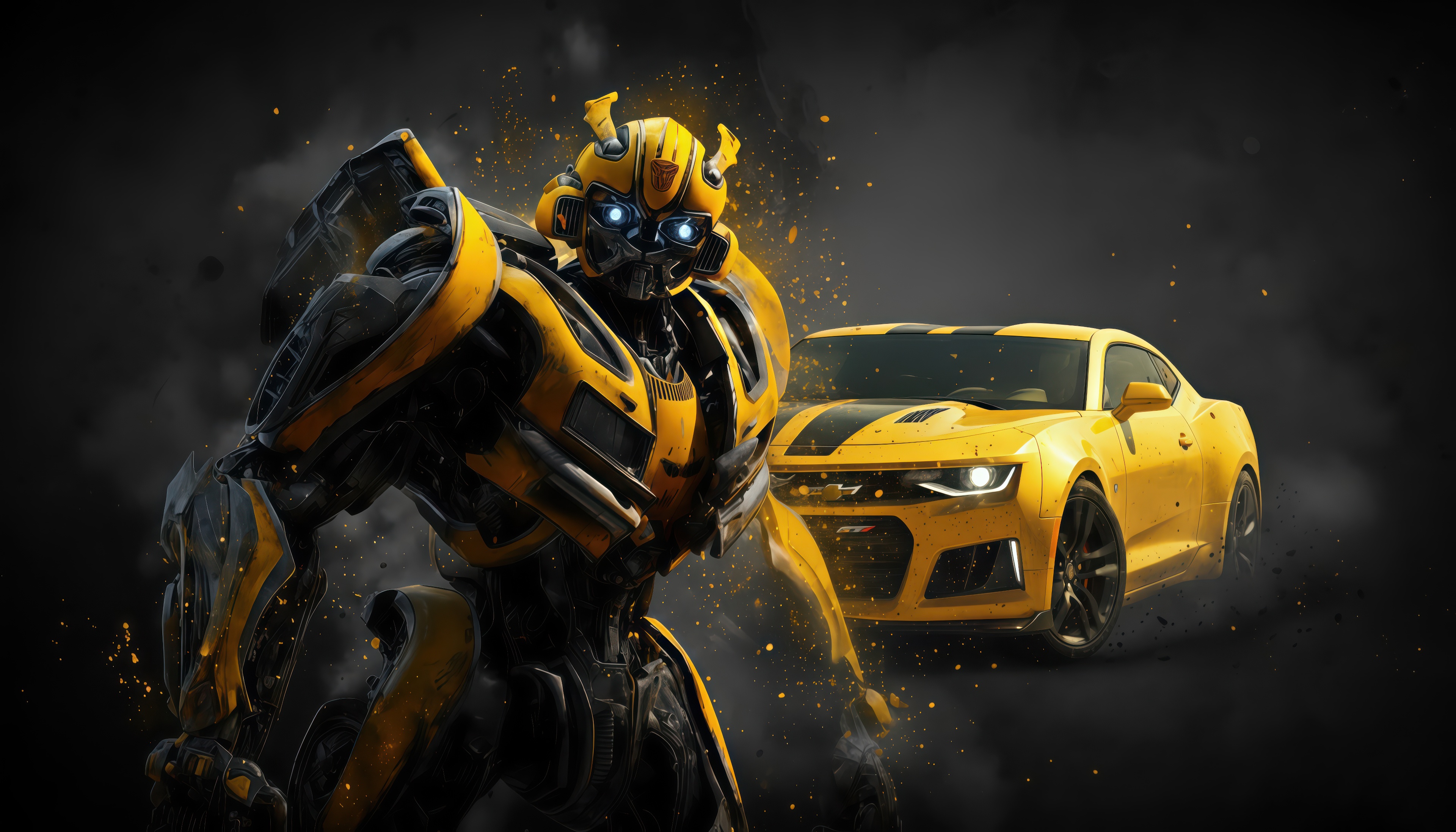 Bumblebee Transformer and Yellow Camaro HD Wallpaper