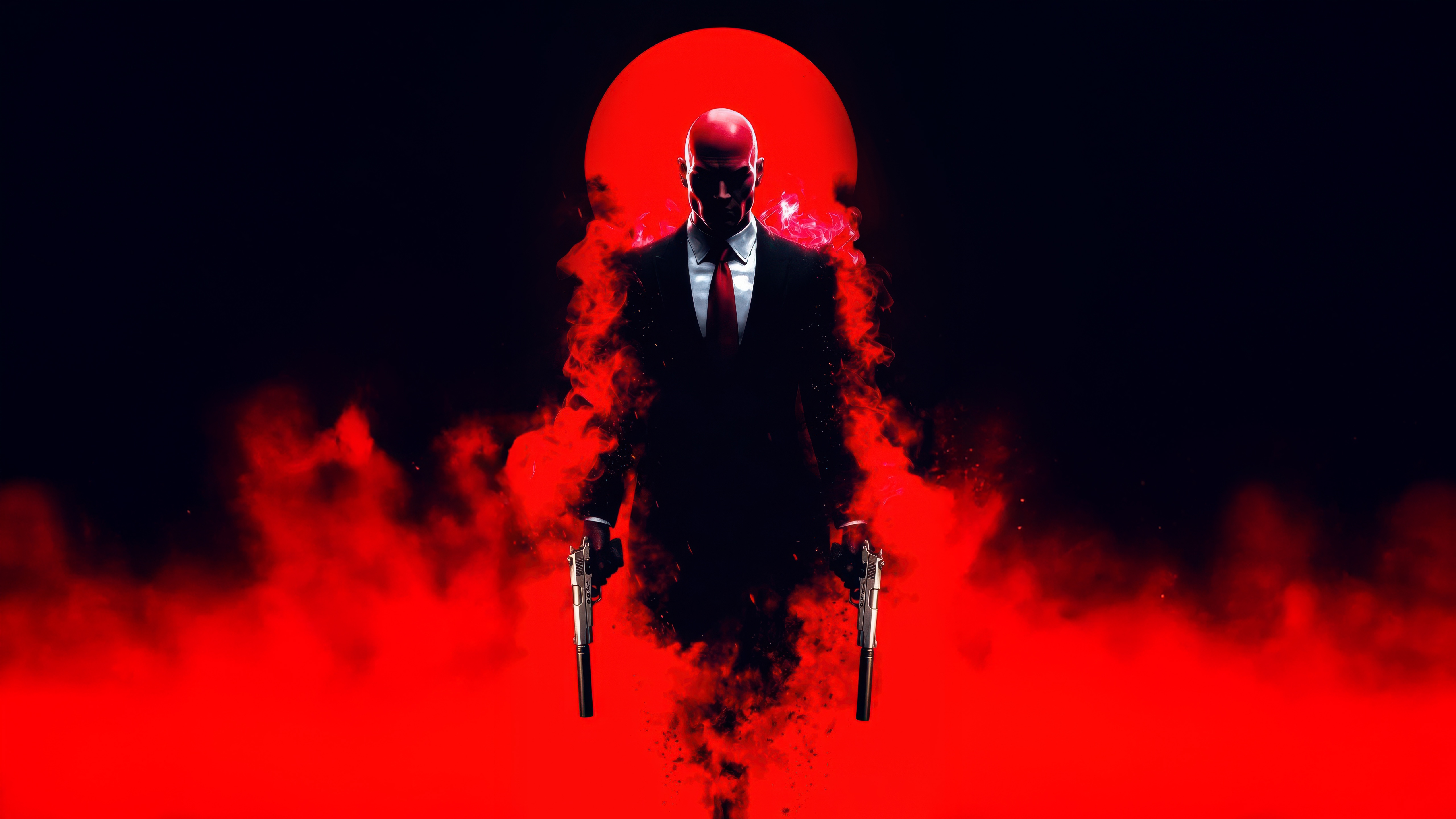 Hitman Contract Killer with Red Smoke and Guns HD Wallpaper