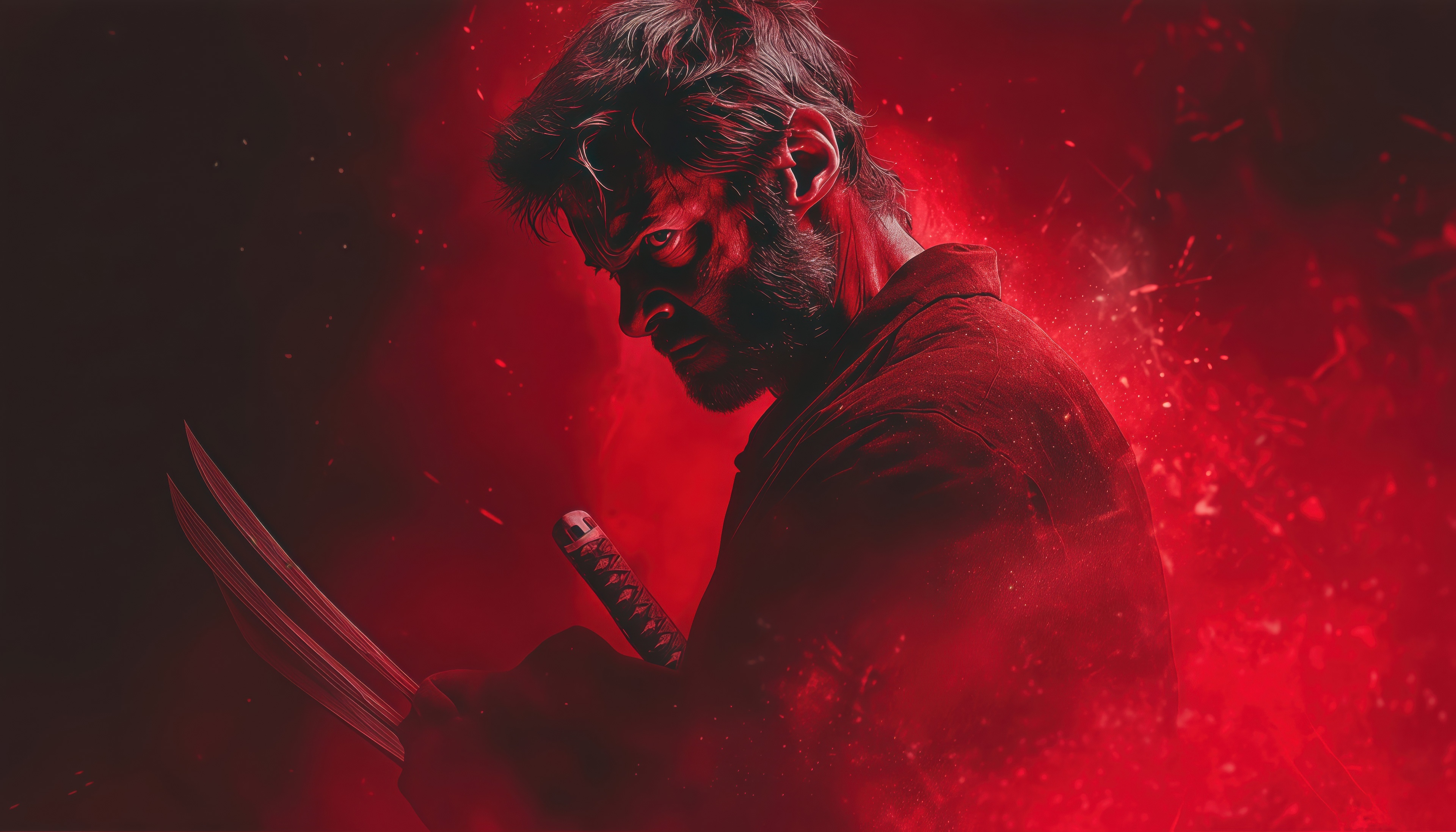 Wolverine with adamantium claws and katana HD Wallpaper