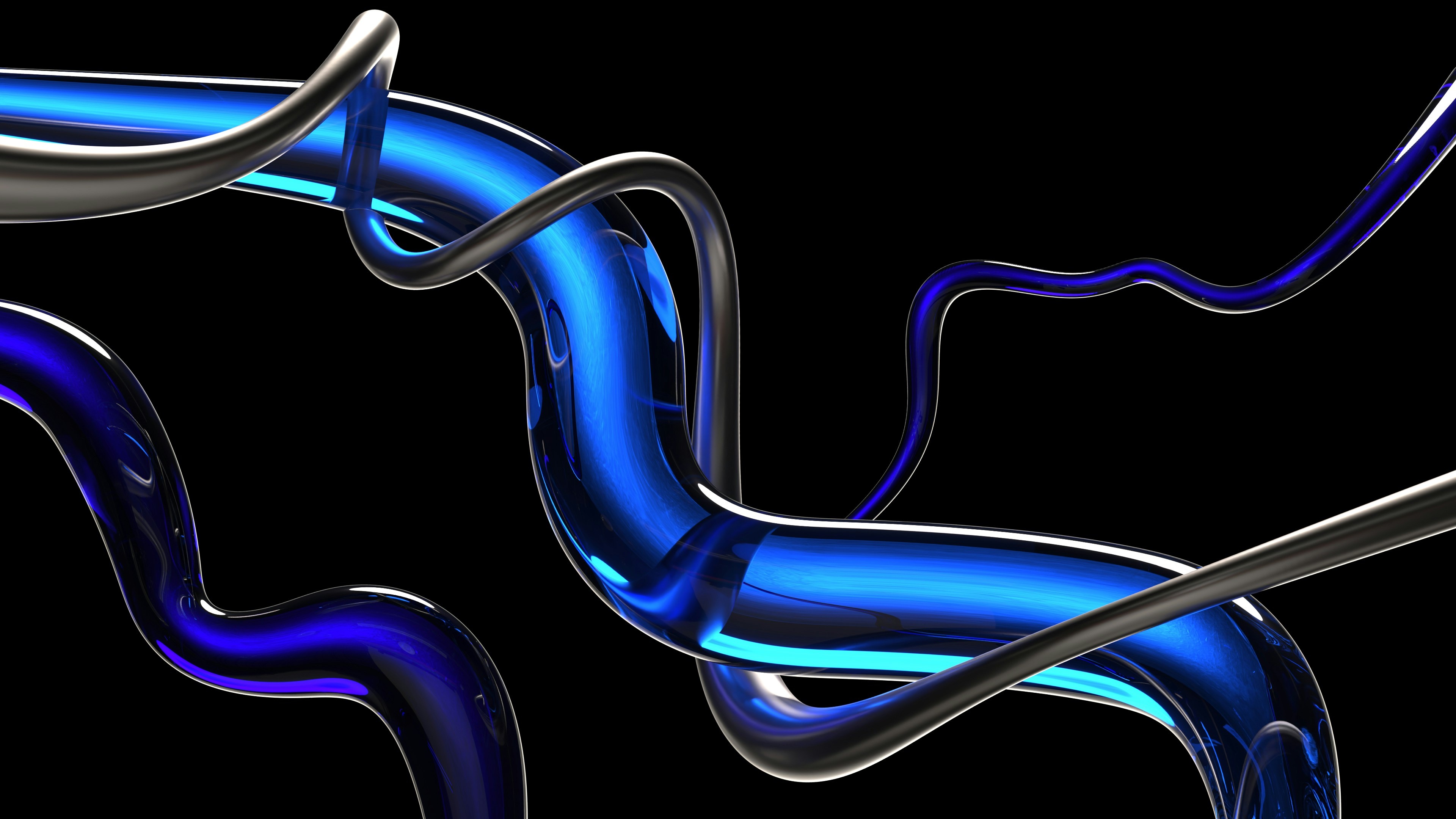 Abstract Blue Glass and Metal Shapes HD Wallpaper