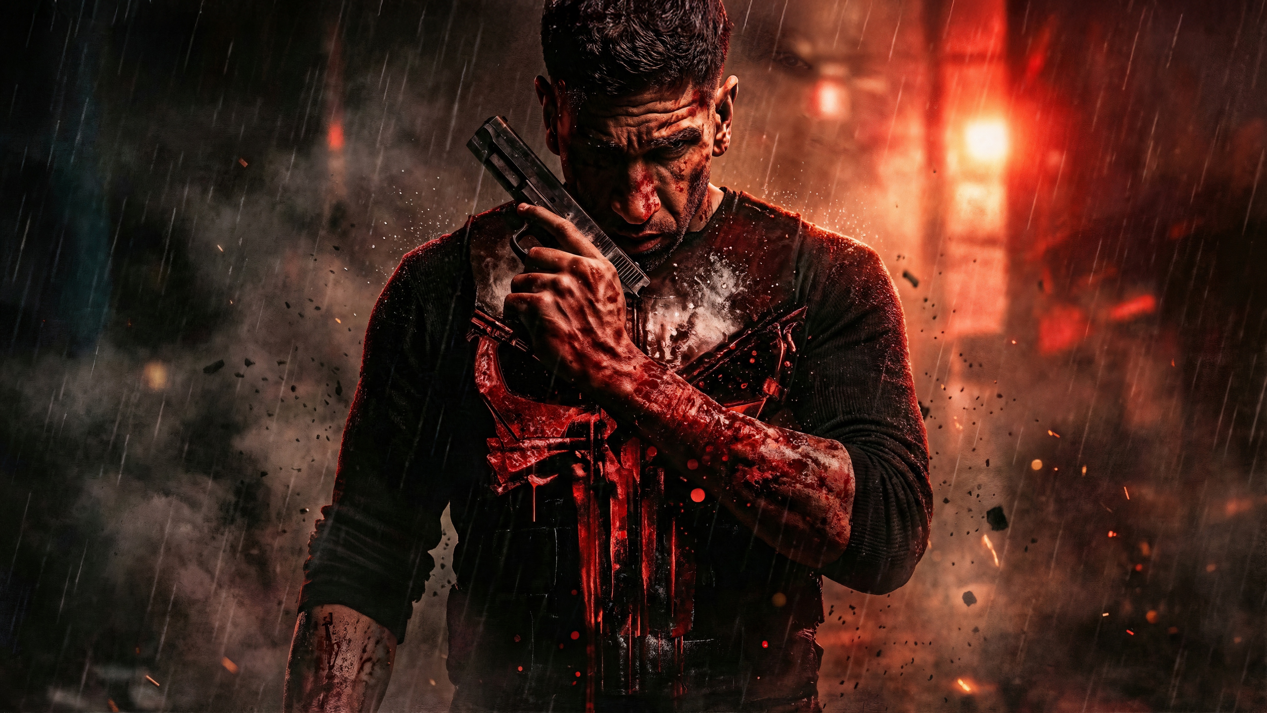 The Punisher covered in blood holding a gun HD Wallpaper