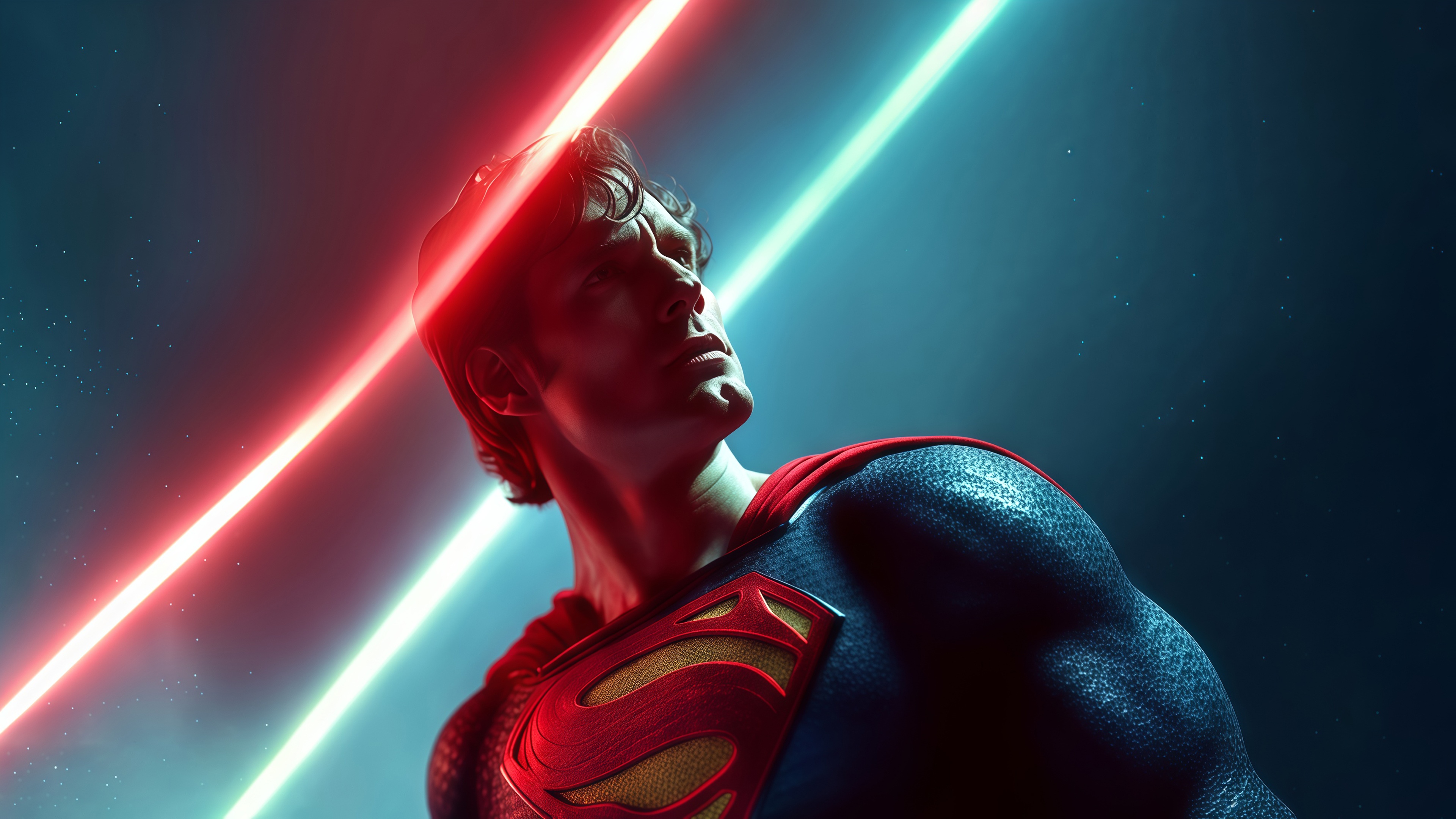 Superman with Red and Blue Lights HD Wallpaper