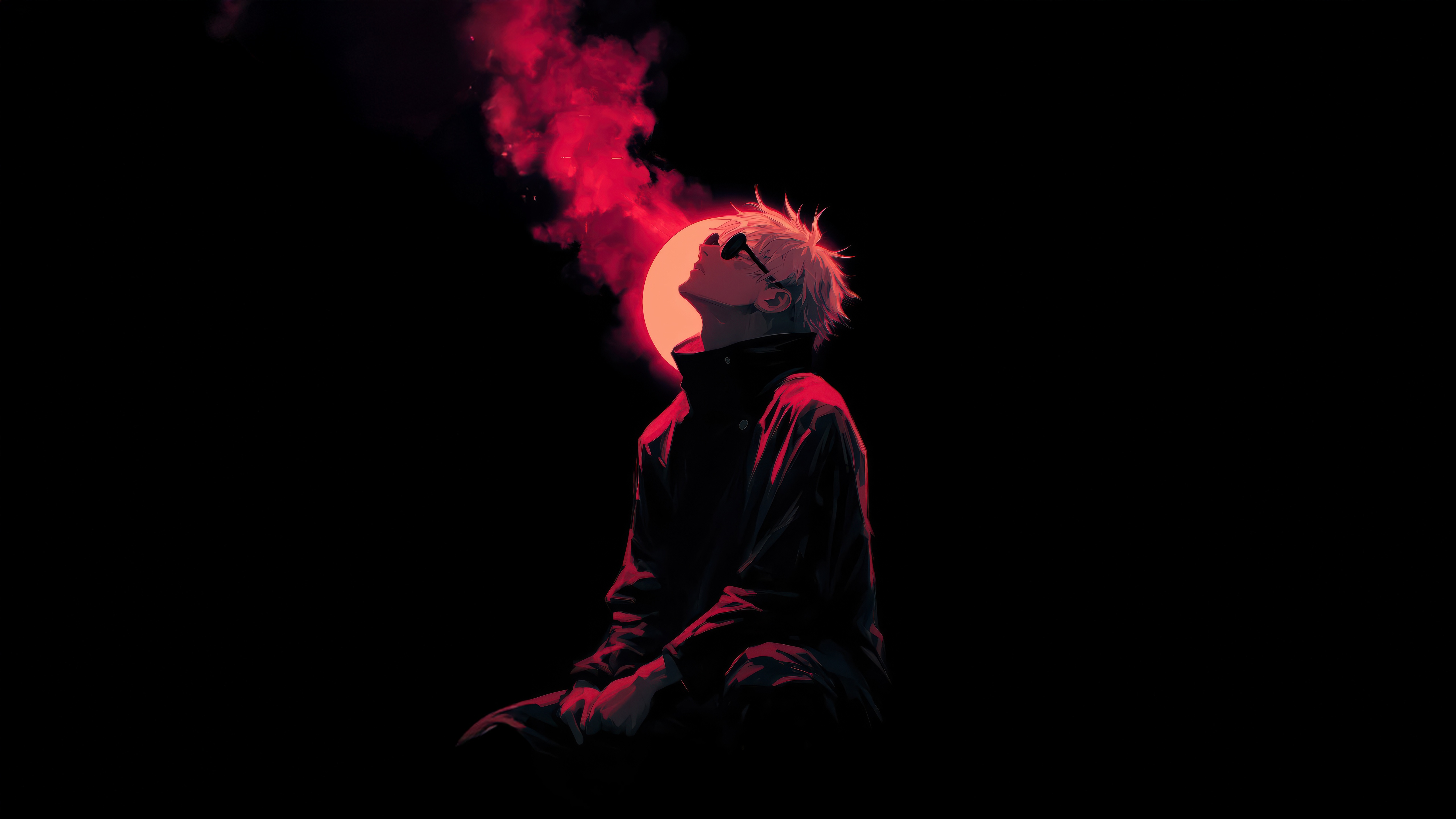 Gojo Satoru with Red Smoke and Moon HD Wallpaper