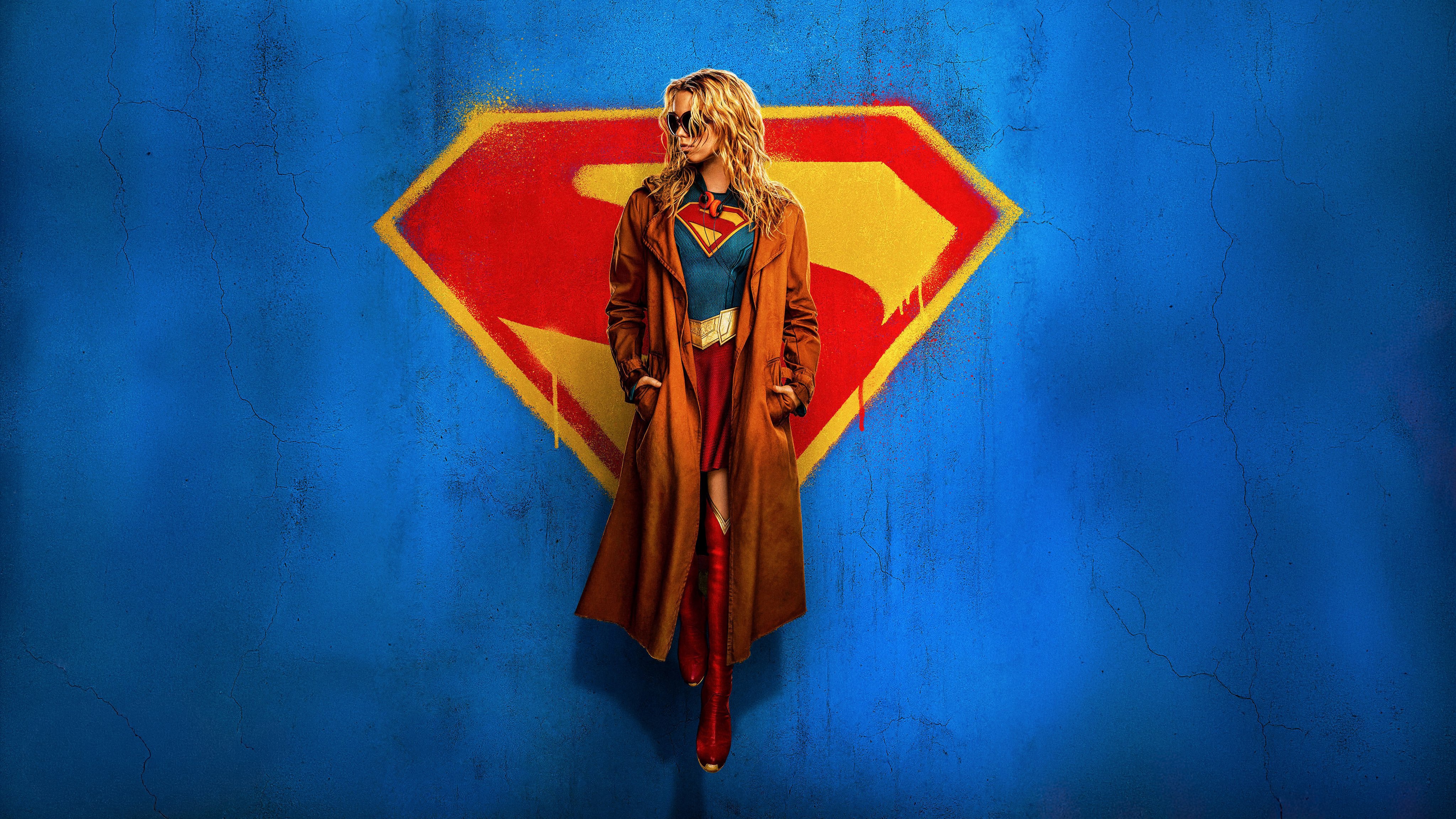 Supergirl Graffiti on Blue Wall HD Wallpaper
