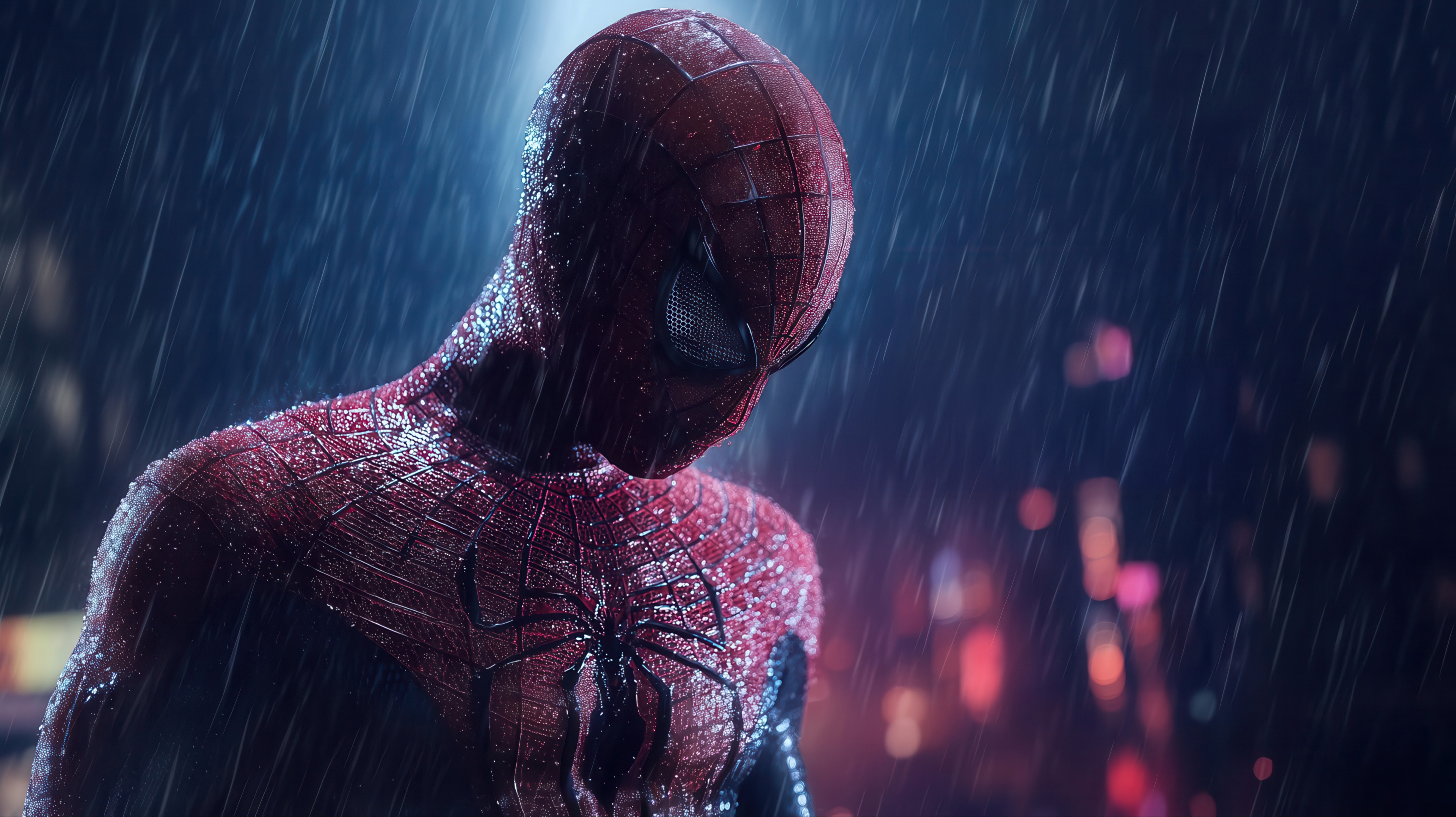 Spider-Man in the Rain HD Wallpaper