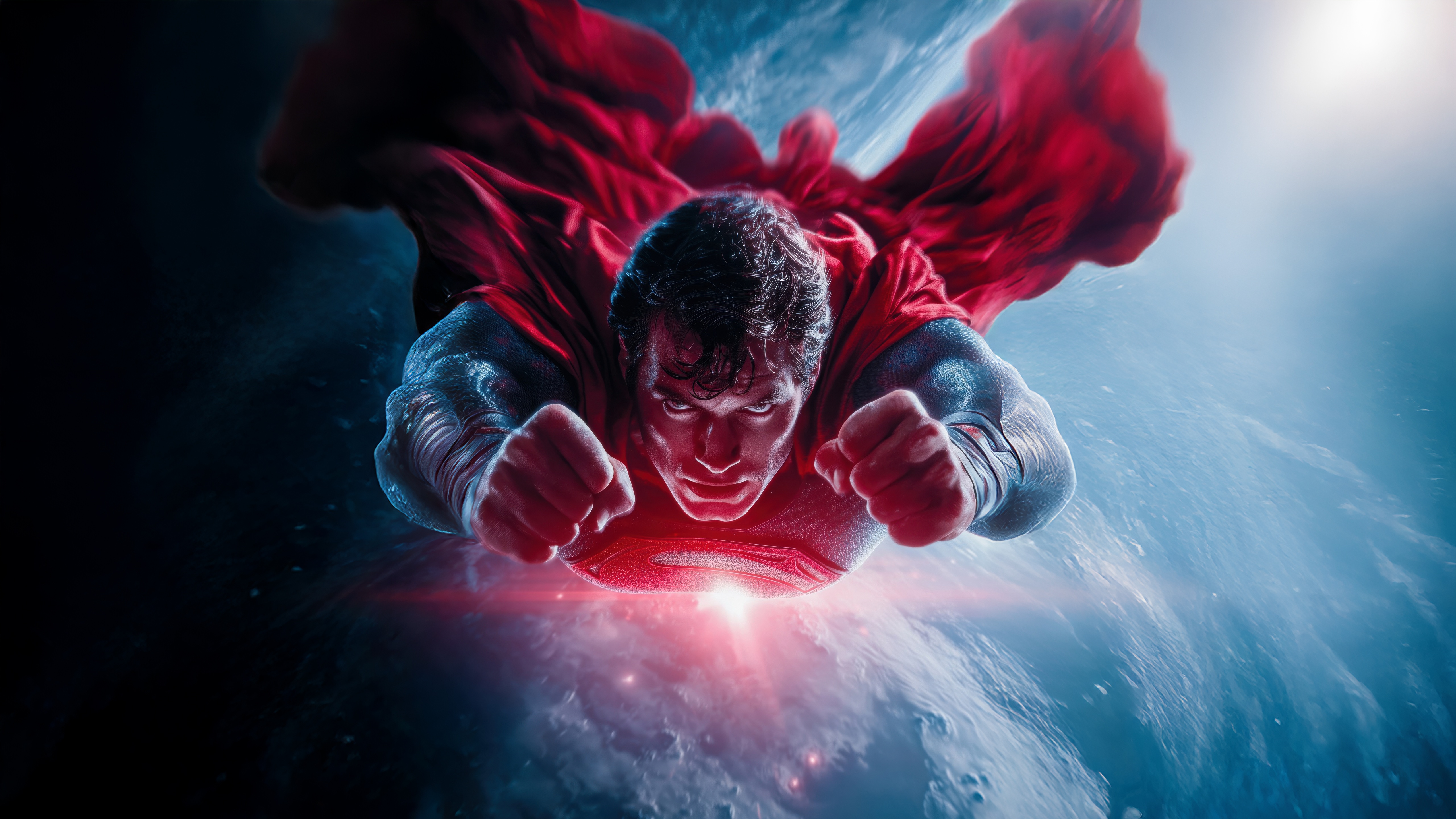 Superman flying with red cape HD Wallpaper