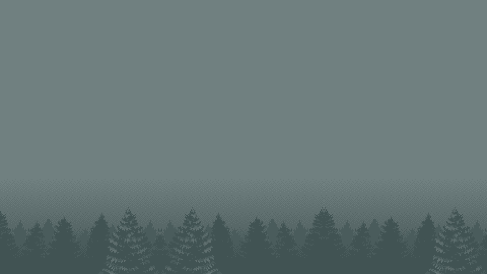 Pixel art forest with trees and sky HD Wallpaper