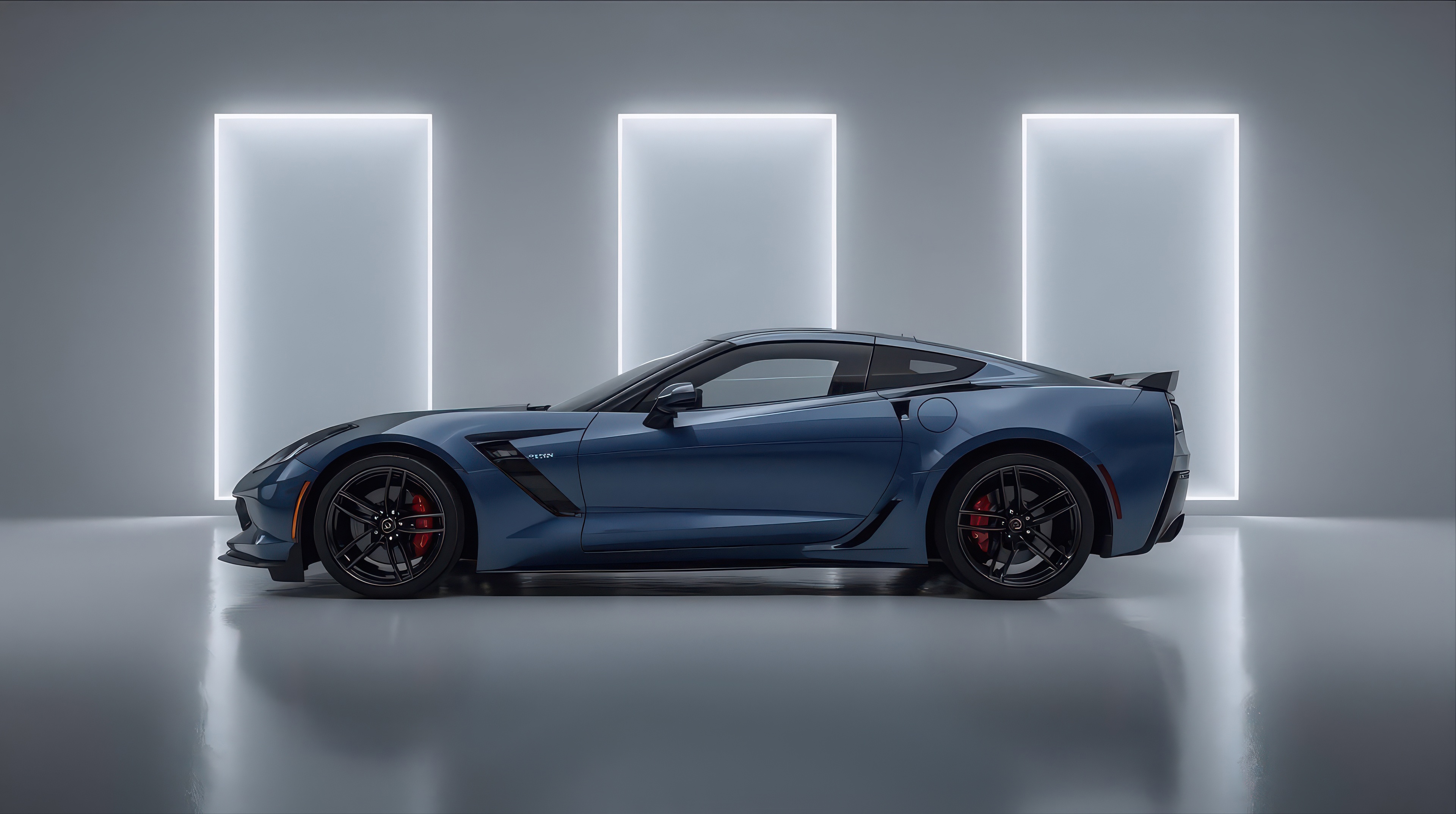 Blue Chevrolet Corvette Z06 parked in a studio HD Wallpaper
