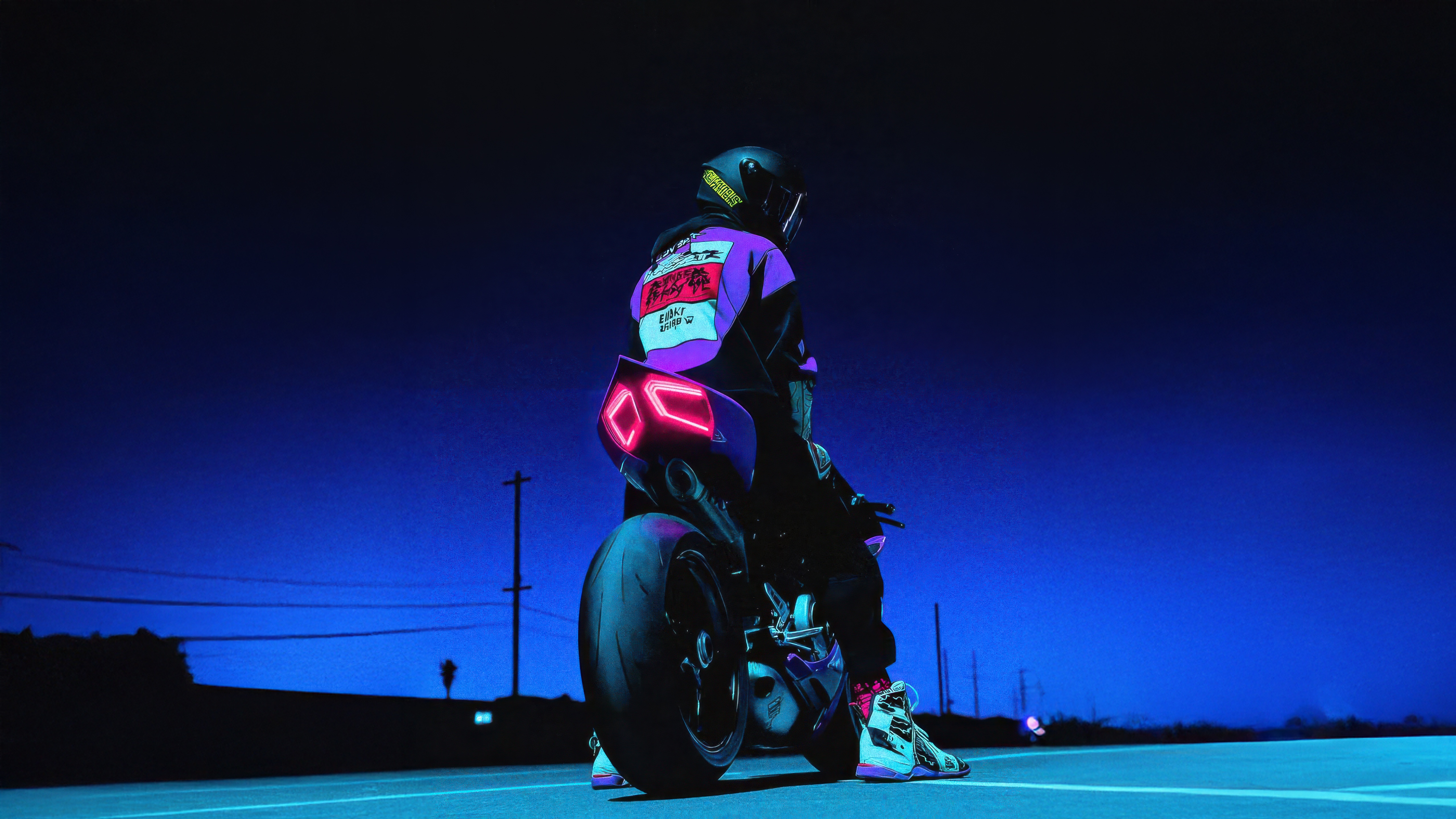 Synthwave Neon Bike Rider at Night HD Wallpaper