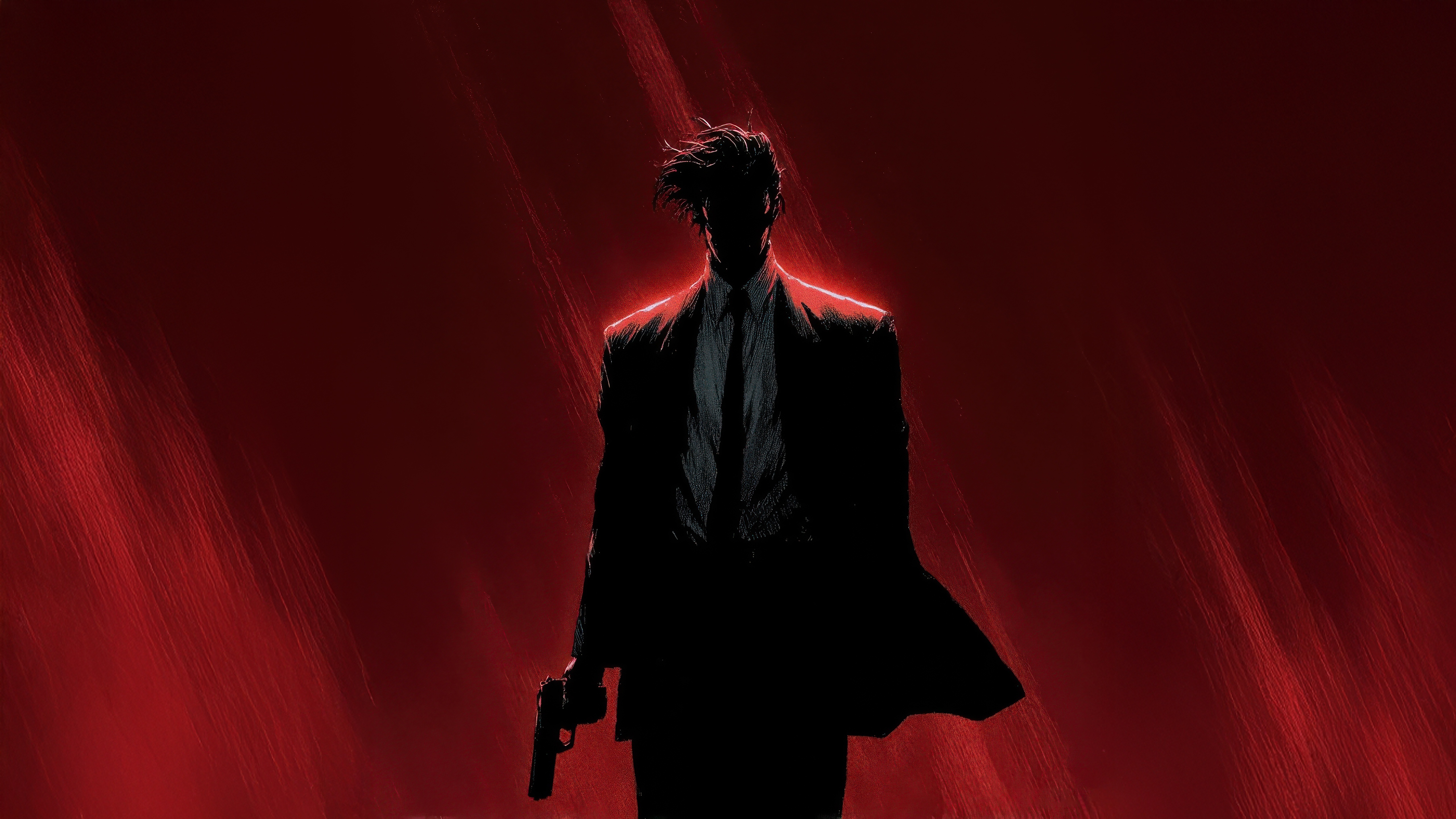 Red Rain Operative with Gun HD Wallpaper