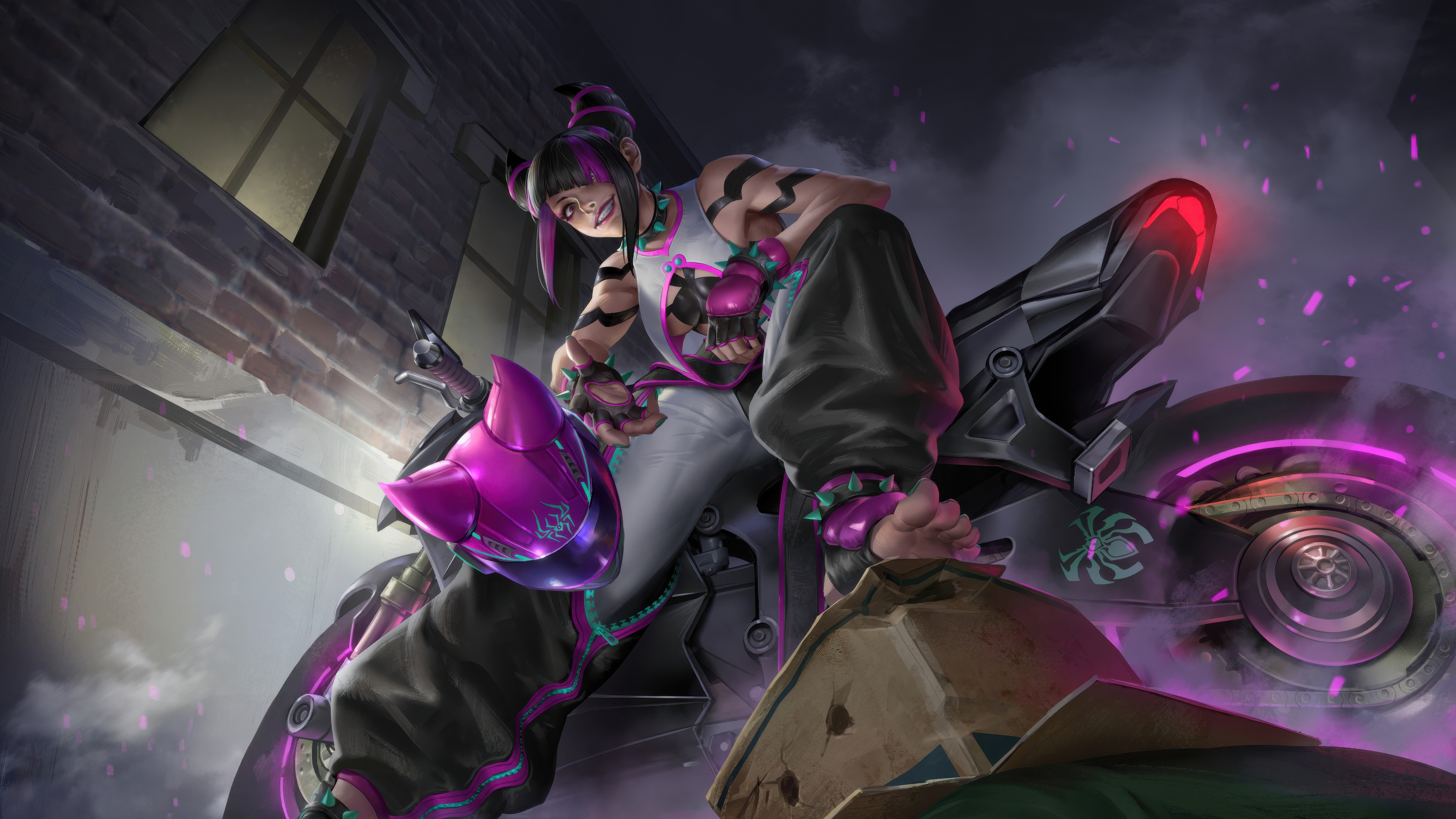 Juri Han on a motorcycle in a dark alley HD Wallpaper