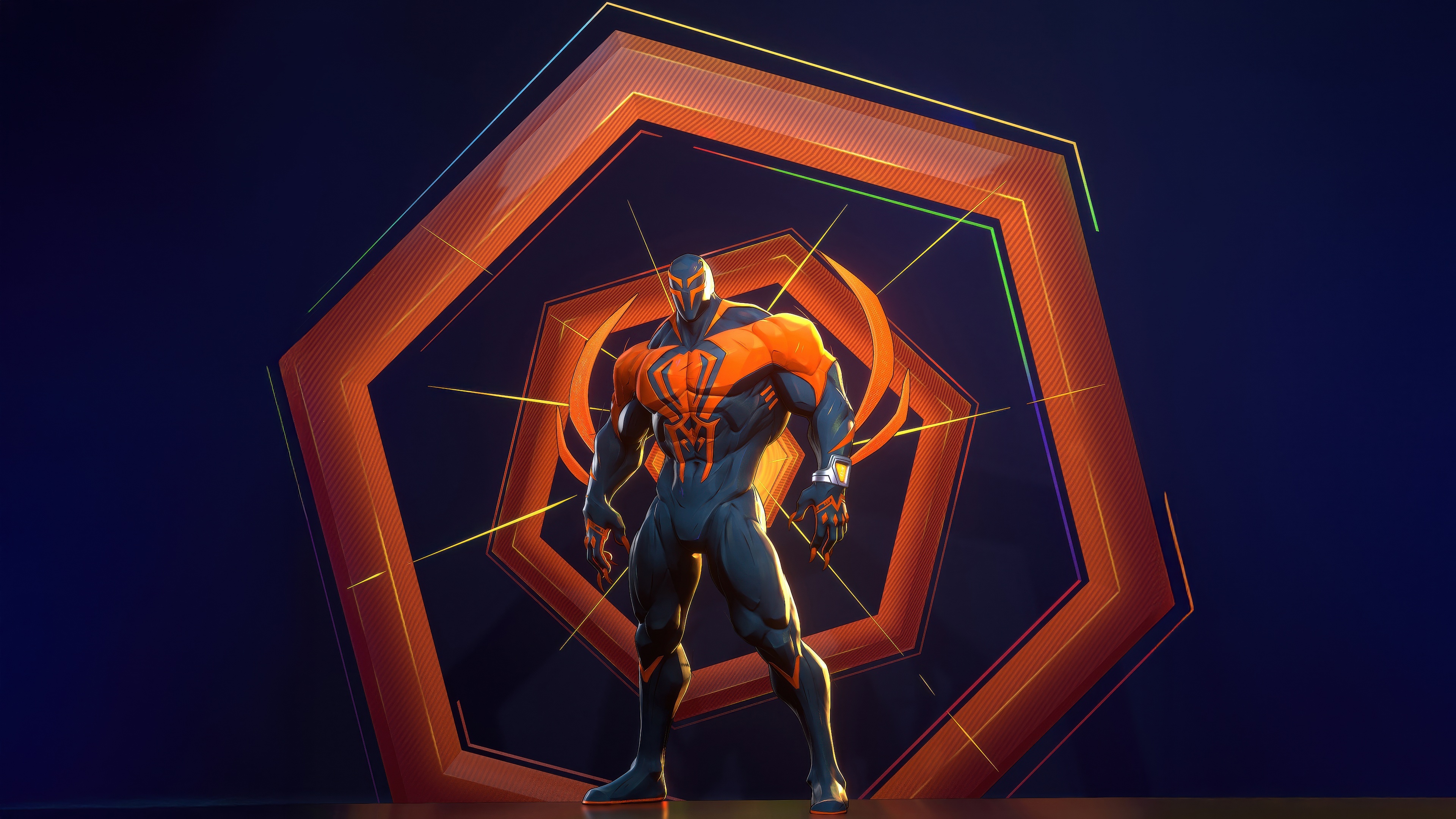 Spider-Man 2099 in front of a geometric background HD Wallpaper