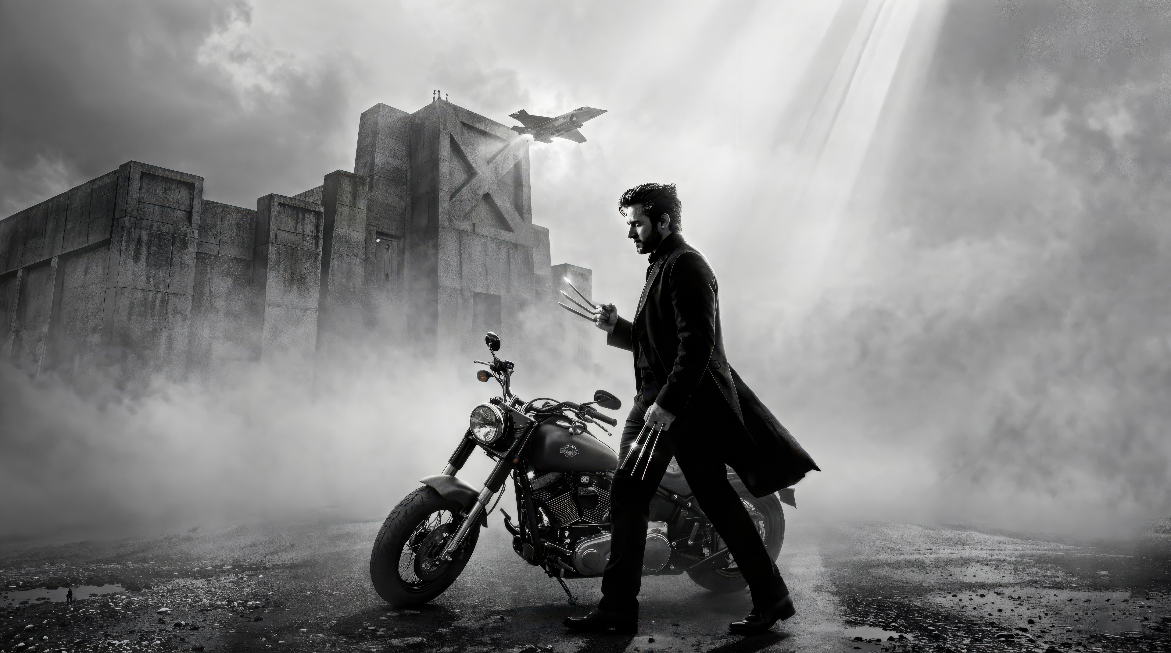 Logan with Motorcycle and Jet HD Wallpaper
