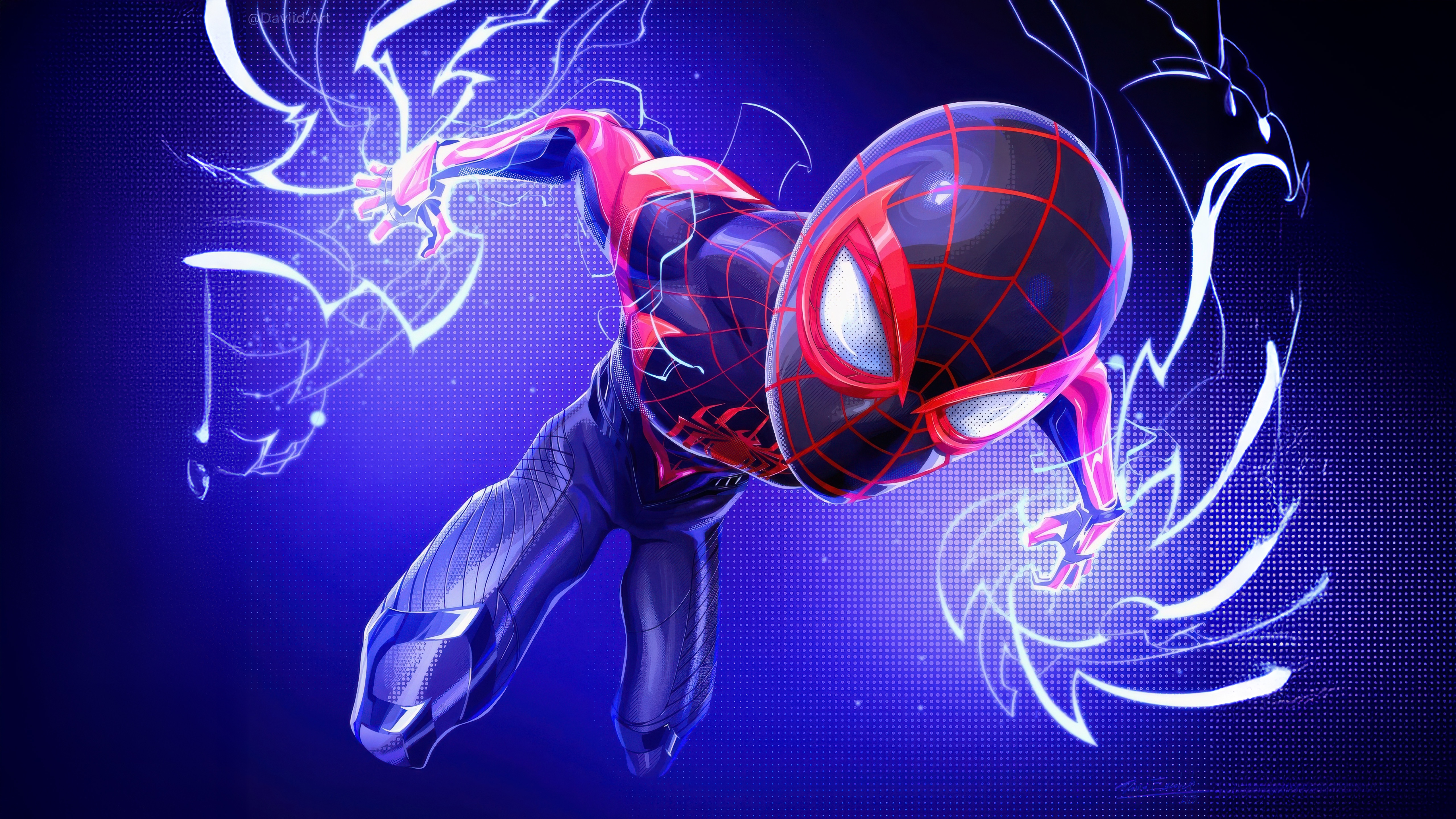 Miles Morales Spiderman with Electric Energy HD Wallpaper