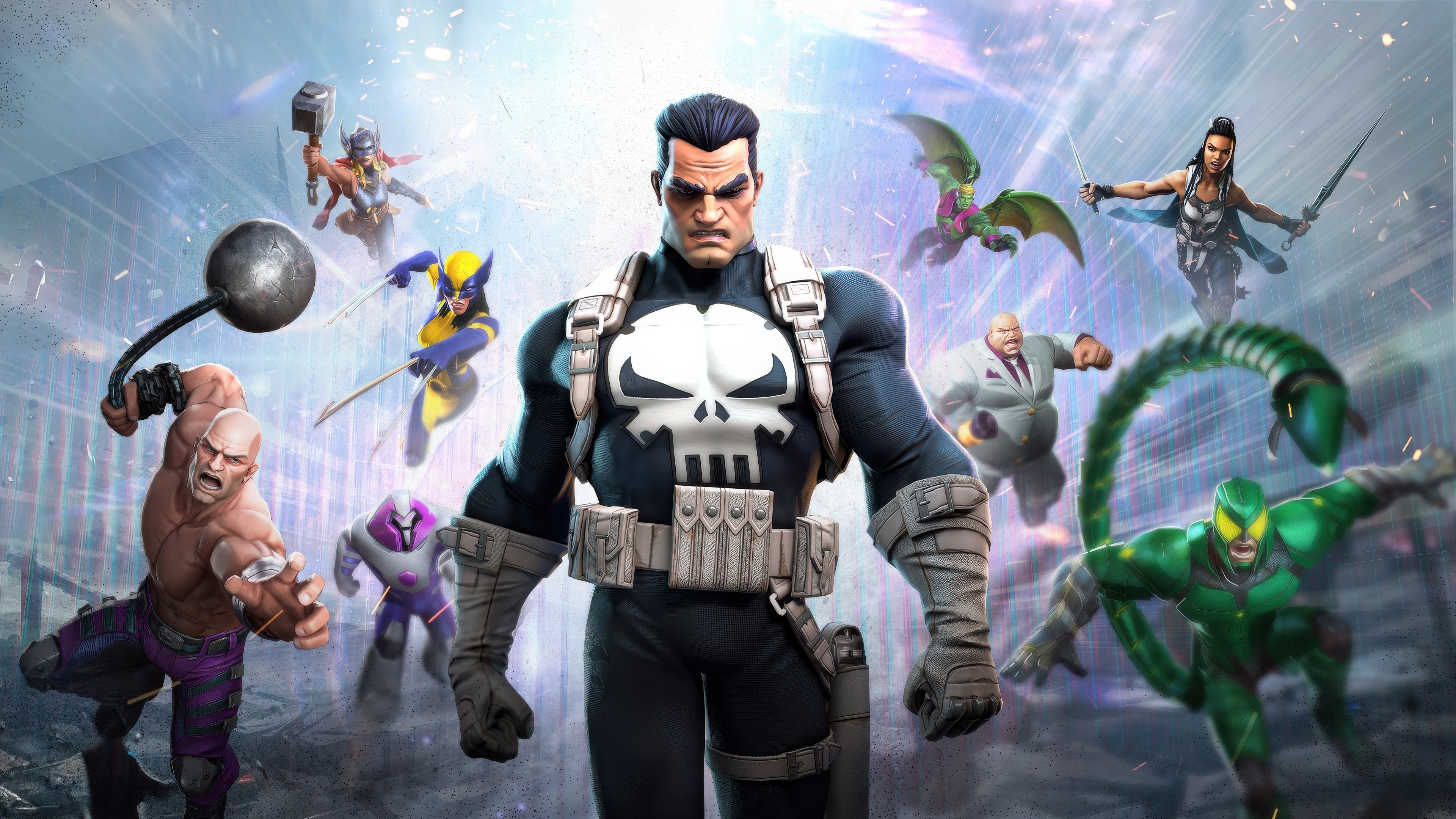 Marvel Contest of Champions: Punisher and allies battle villains HD Wallpaper